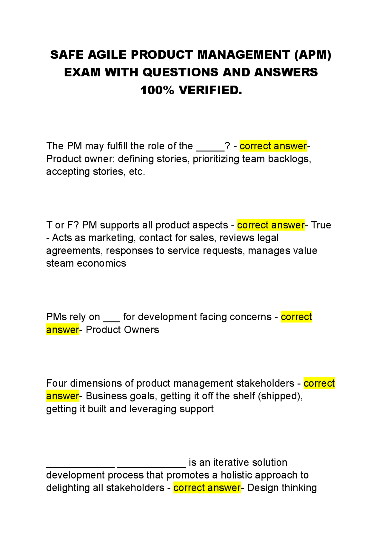 Safe Agile Product Management (APM) Exam Questions and Answers | Exams ...