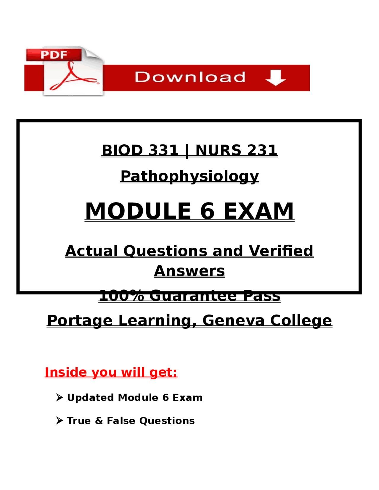 BIOD 331 | NURS 231 Pathophysiology Module 6 Exam 2026 (Verified ...