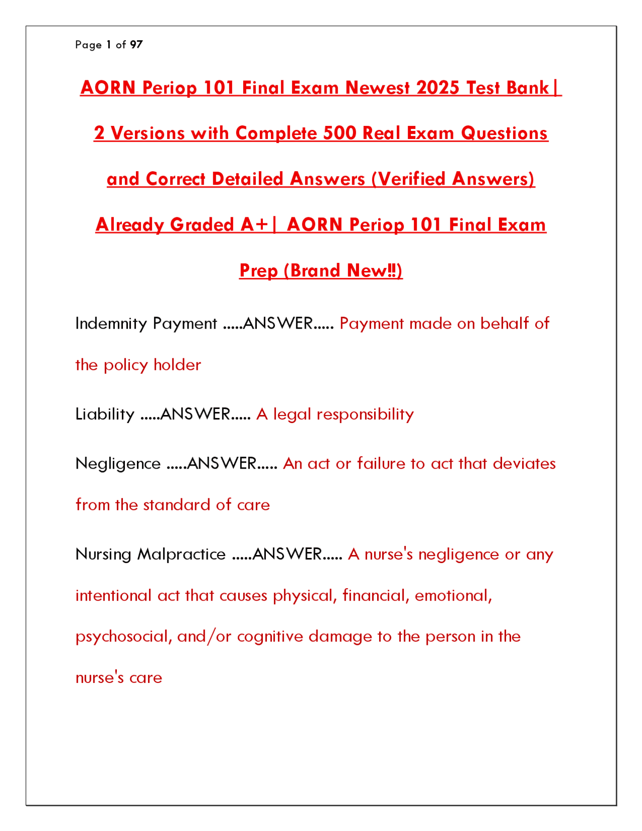 AORN Periop 101 Final Exam 2025 – 500 Real Test Bank Questions ...