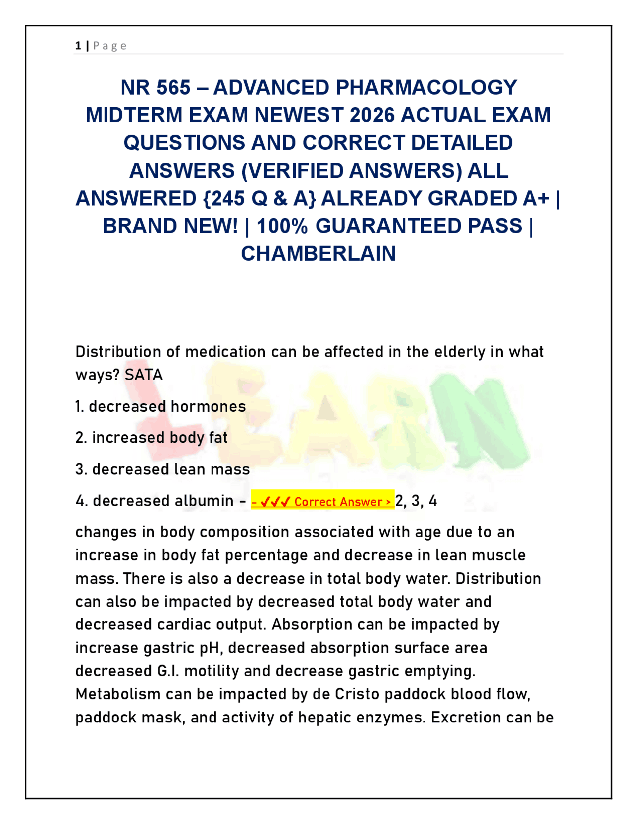NR 565 – ADVANCED PHARMACOLOGY MIDTERM EXAM NEWEST 2026 ACTUAL EXAM ...