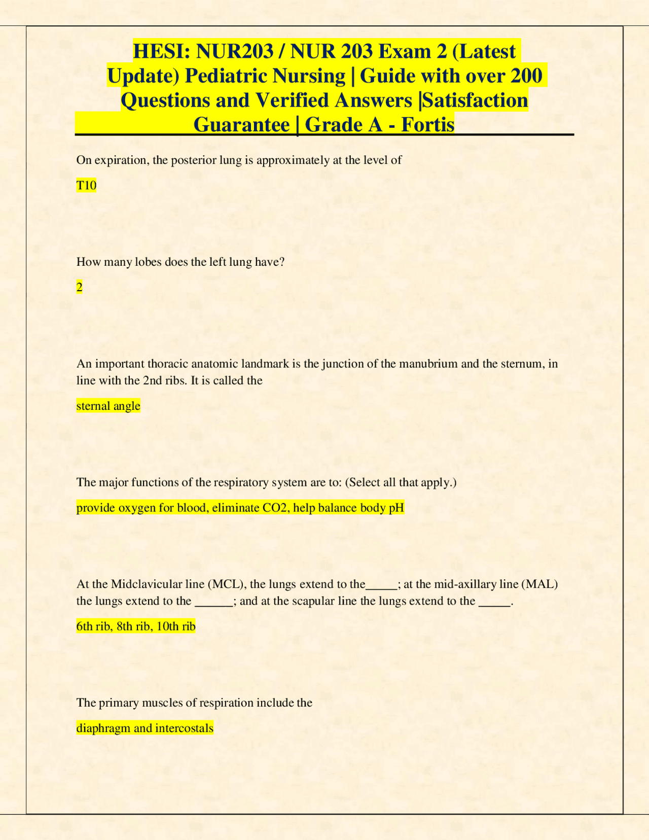 HESI: NUR203 / NUR 203 Exam 2 (Latest Update) Pediatric Nursing Exam ...