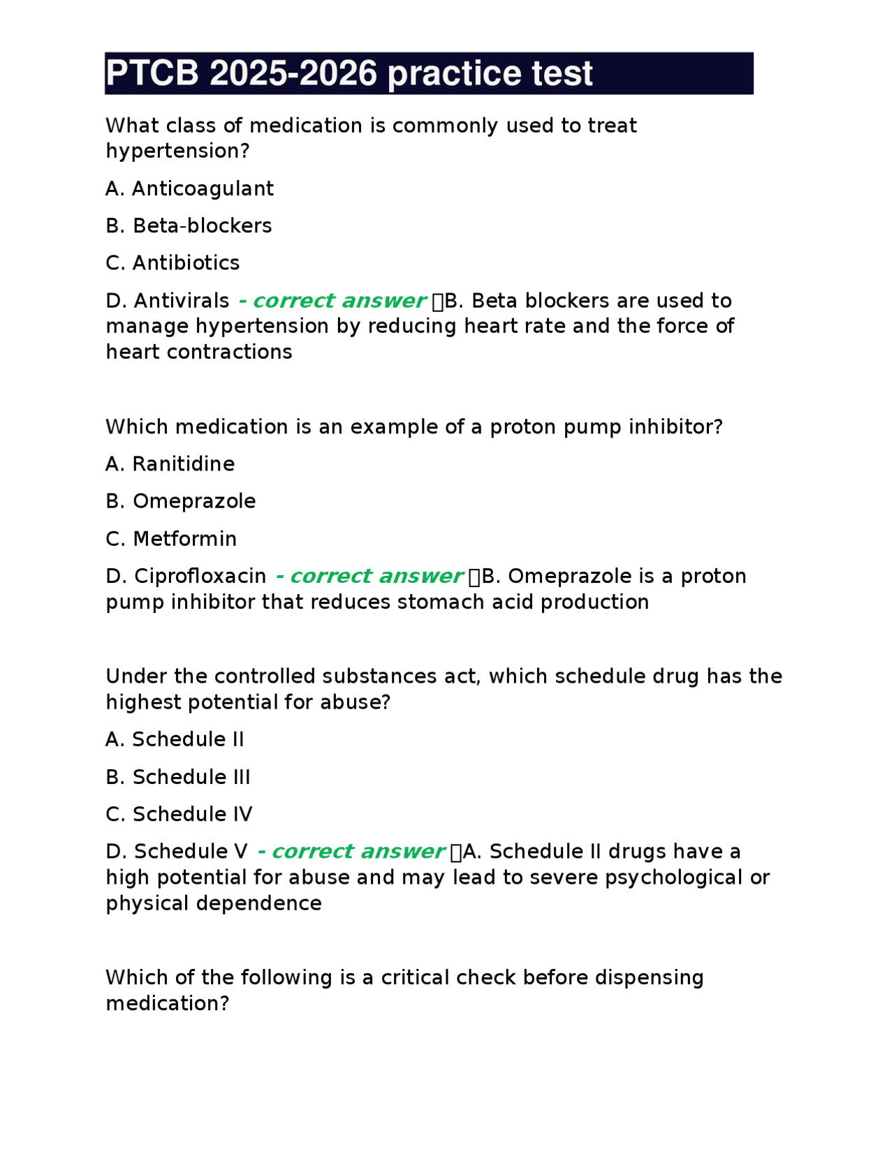 PTCB Pharmacy Technician Certification Exam Practice Questions | Exams ...