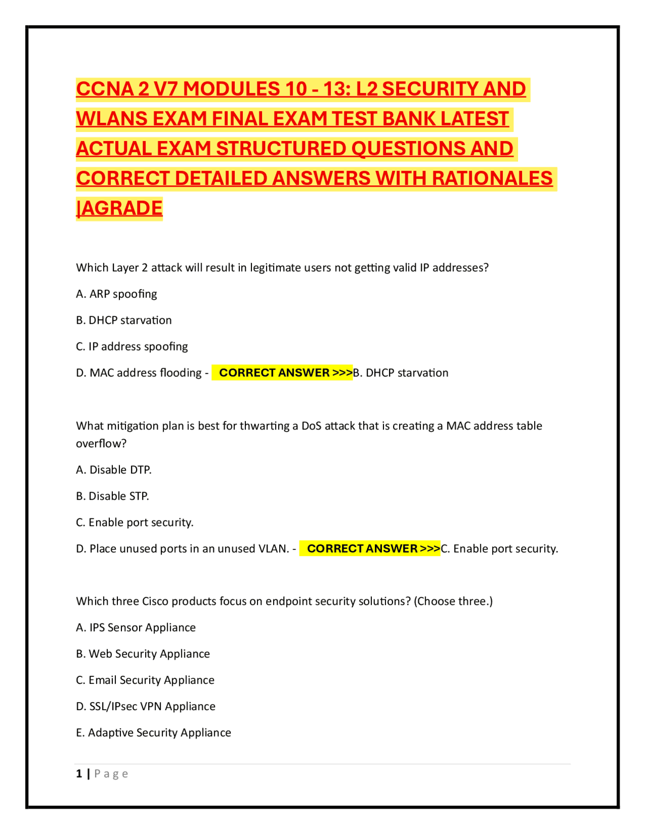 CCNA 2 V7 Modules 10-13: L2 Security and WLANs Exam Questions and ...