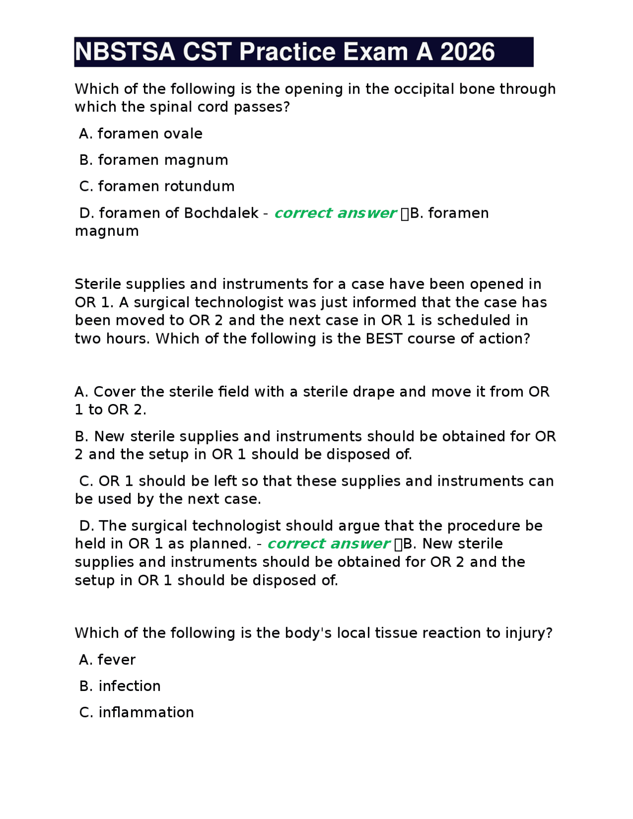 NBSTSA CST Practice Exam A 2026: Surgical Technology Questions | Exams ...