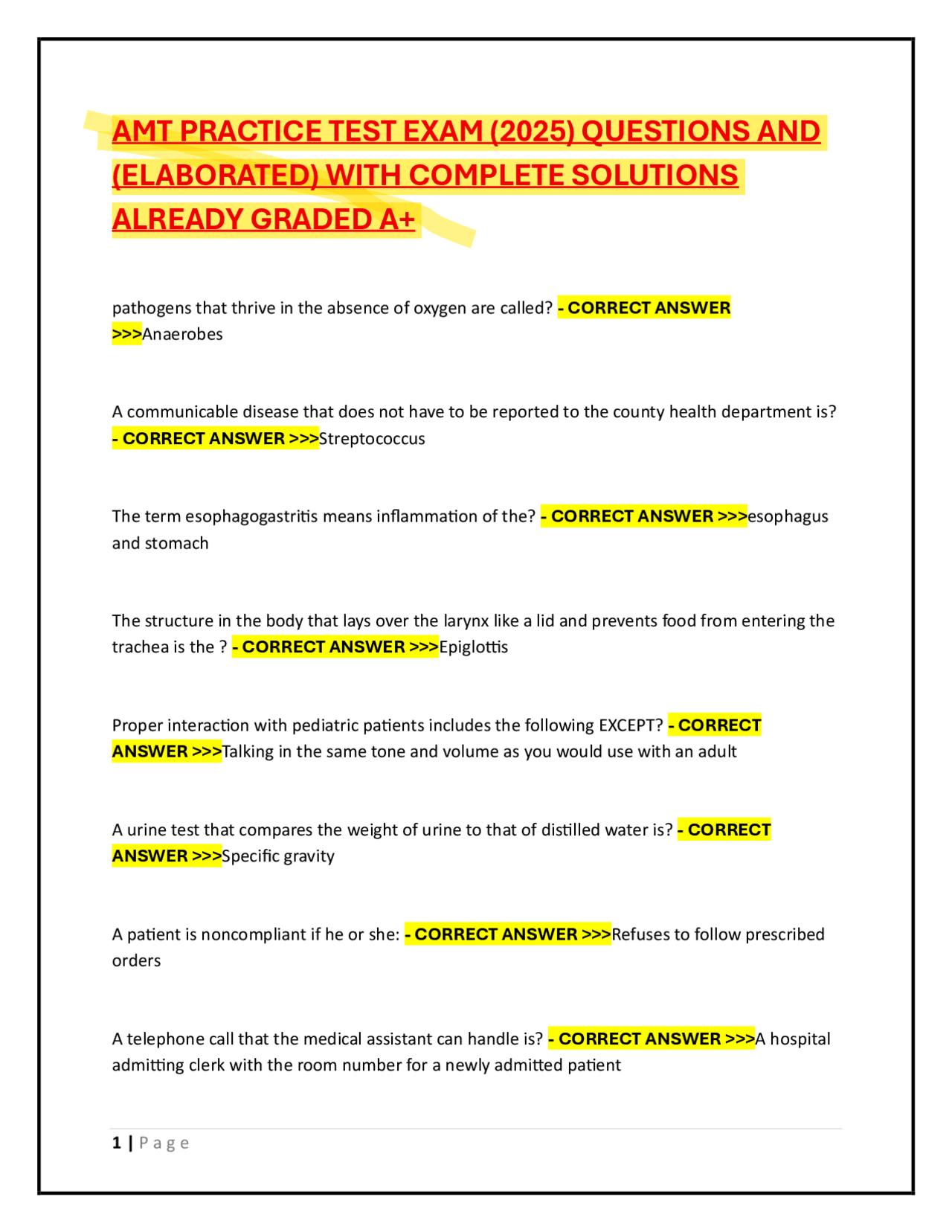 AMT PRACTICE TEST EXAM (2025) QUESTIONS AND (ELABORATED) WITH COMPLETE ...