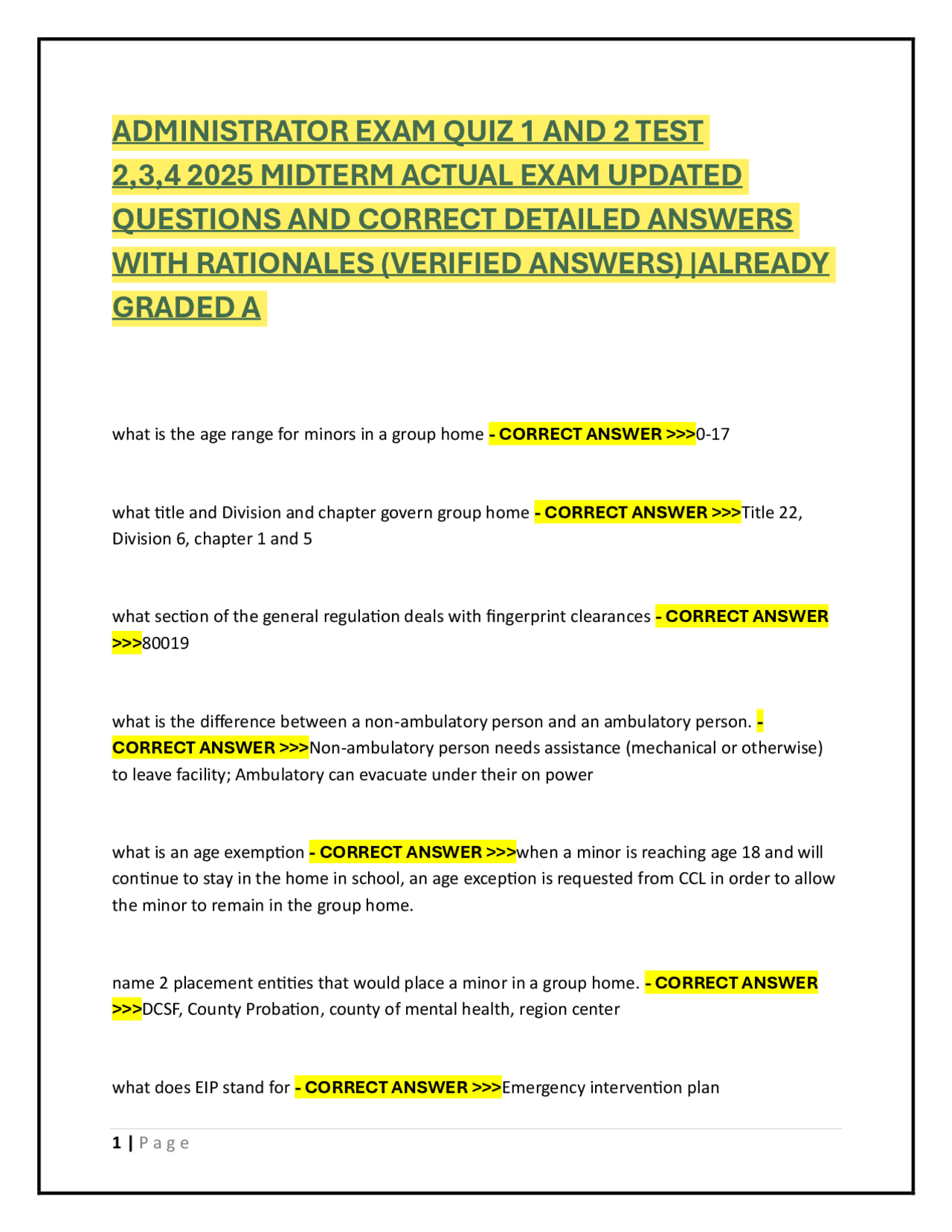 ADMINISTRATOR EXAM QUIZ 1 & 2 TEST 2,3,4 2025 MIDTERM ACTUAL EXAM ...
