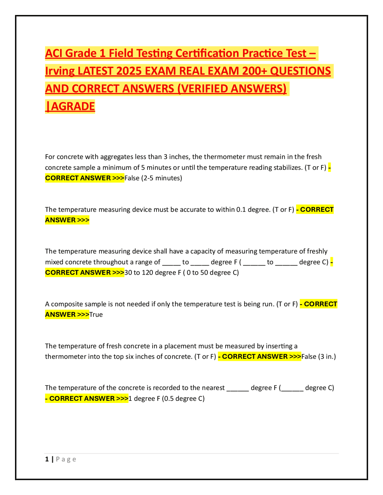 ACI Grade 1 Field Testing Certification Practice Test – Irving LATEST ...
