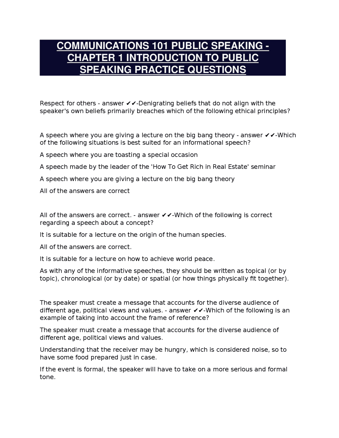 COMMUNICATIONS 101 PUBLIC SPEAKING - CHAPTER 1 INTRODUCTION TO PUBLIC ...