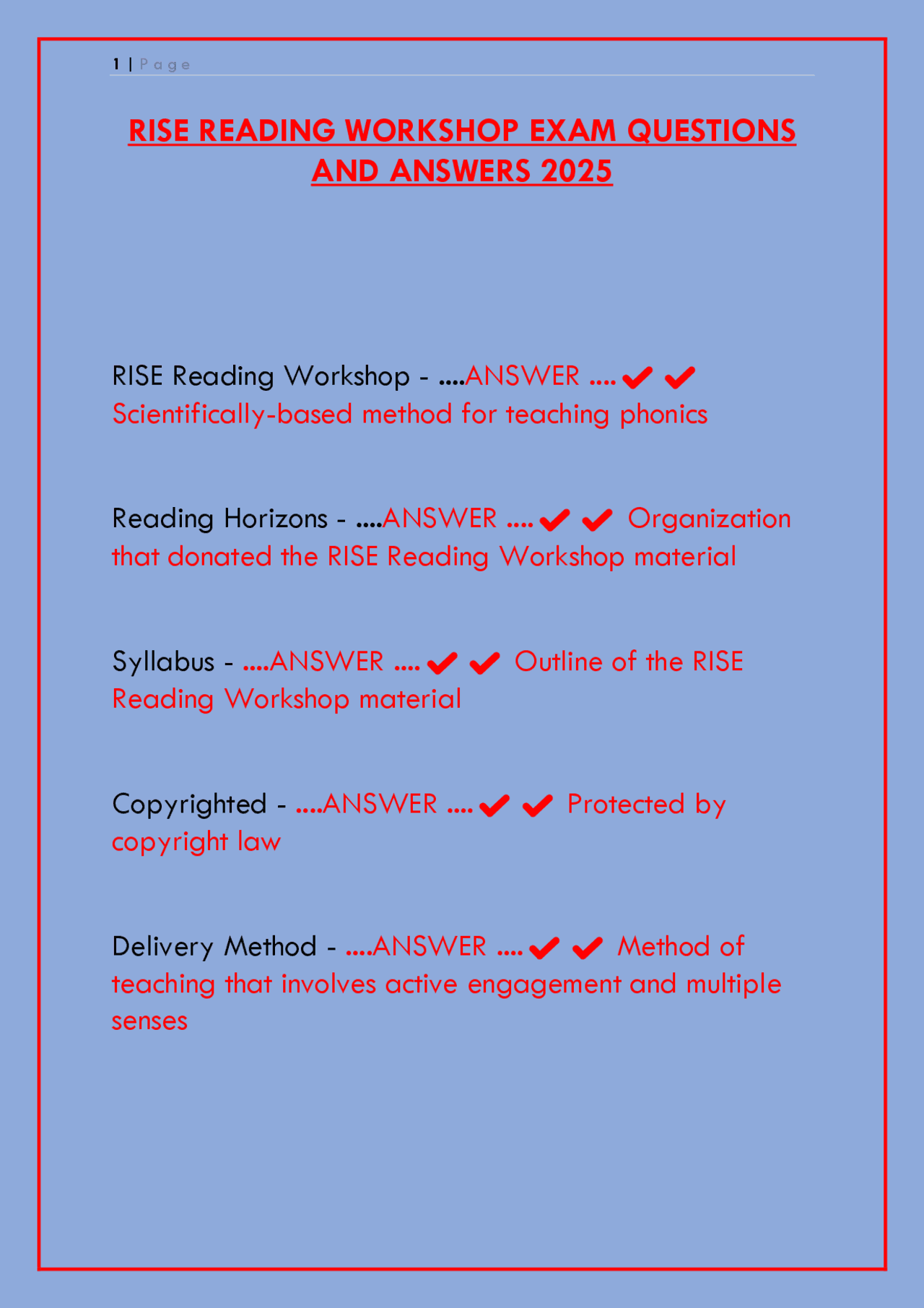 Example Rise Reading Program Notes RISE Reading Workshop Exam Prep 2025: Master Phonics Instruction & Pass ...