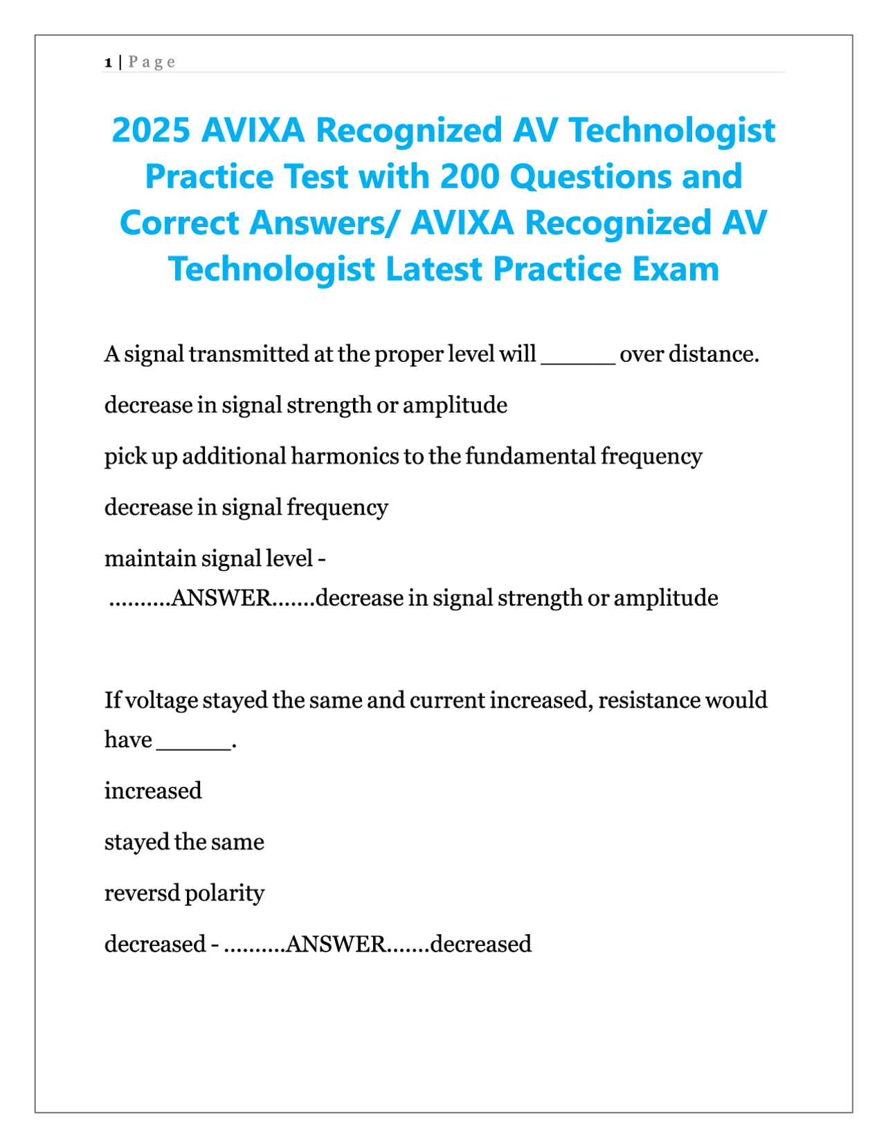 AVIXA Recognized AV Technologist Practice Test 2025 | 200 Questions ...