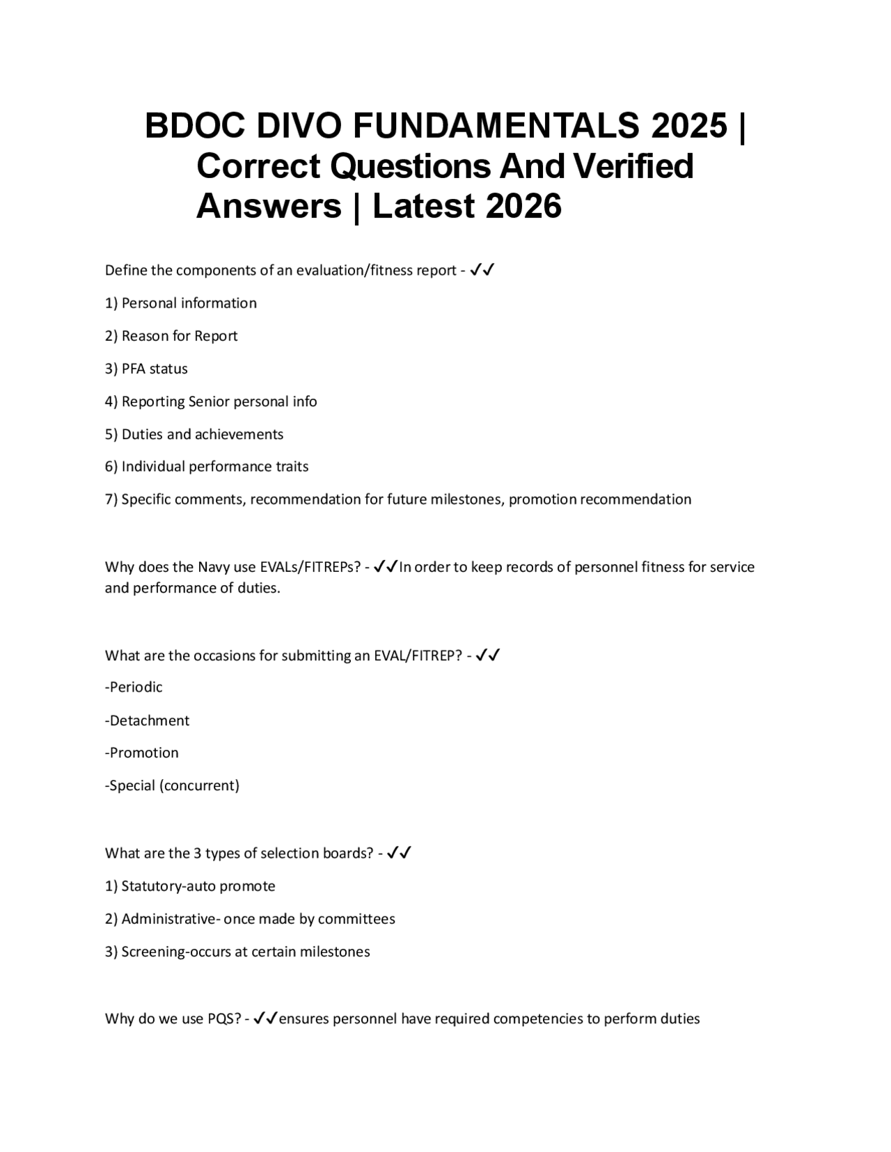 BDOC DIVO FUNDAMENTALS 2025 | Correct Questions And Verified Answers ...