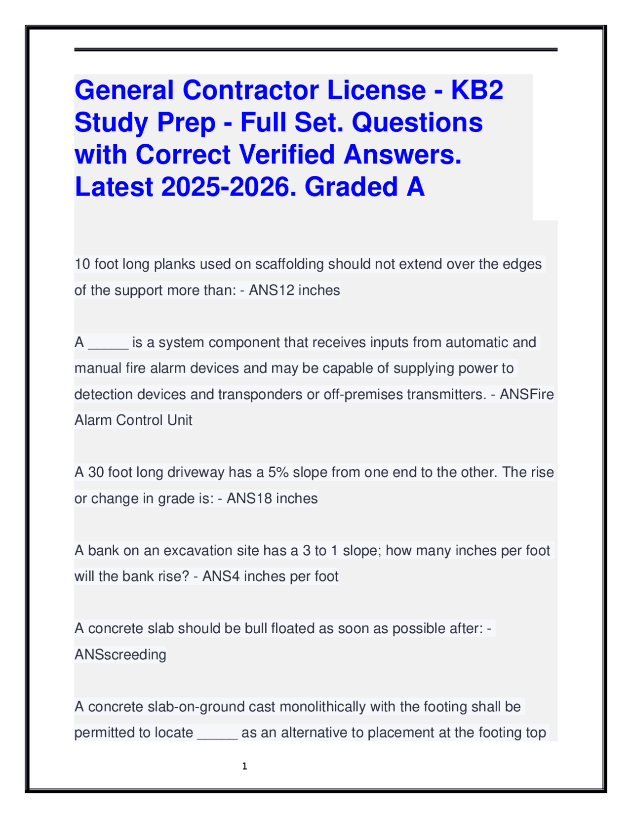 General Contractor License Exam Prep: 2025-2026 Questions and Answers | Exams Contract Law | Docsity