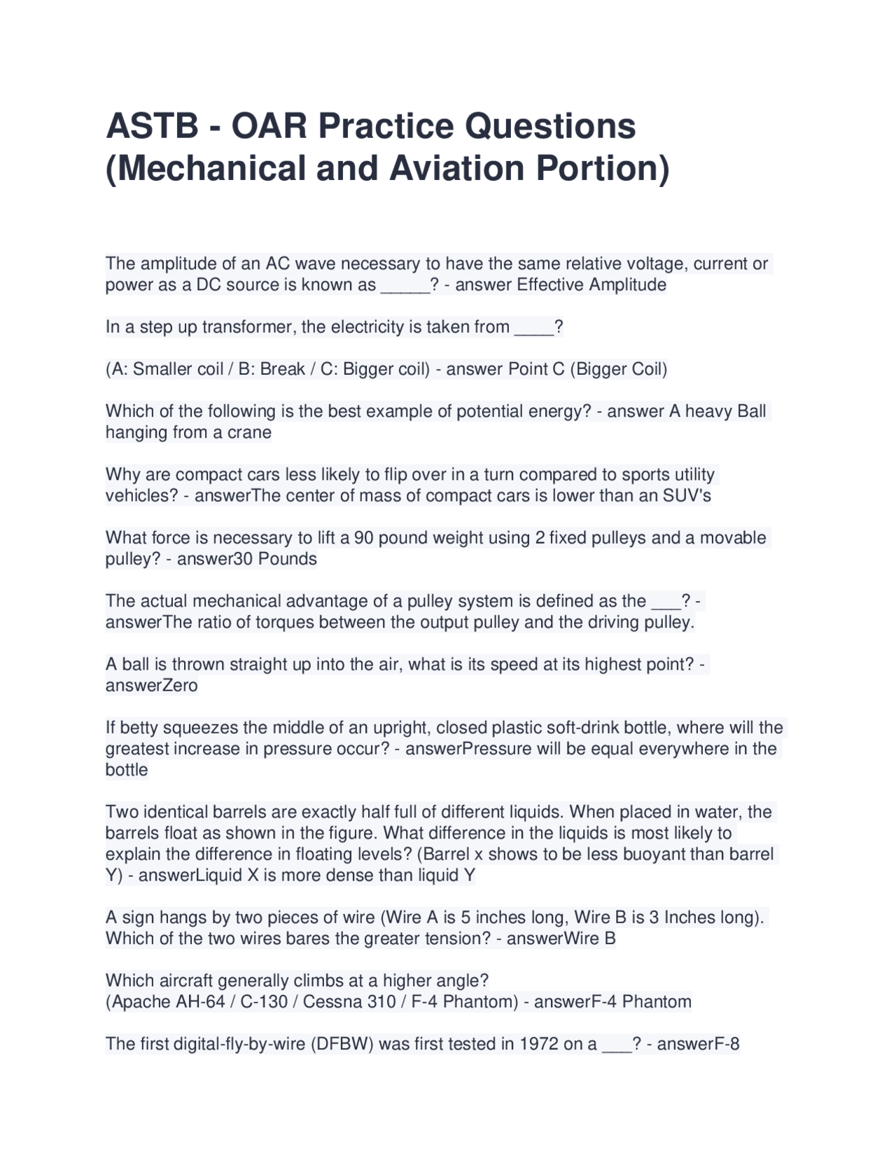 ASTB-OAR Mechanical and Aviation Practice Questions | Exams Advanced ...