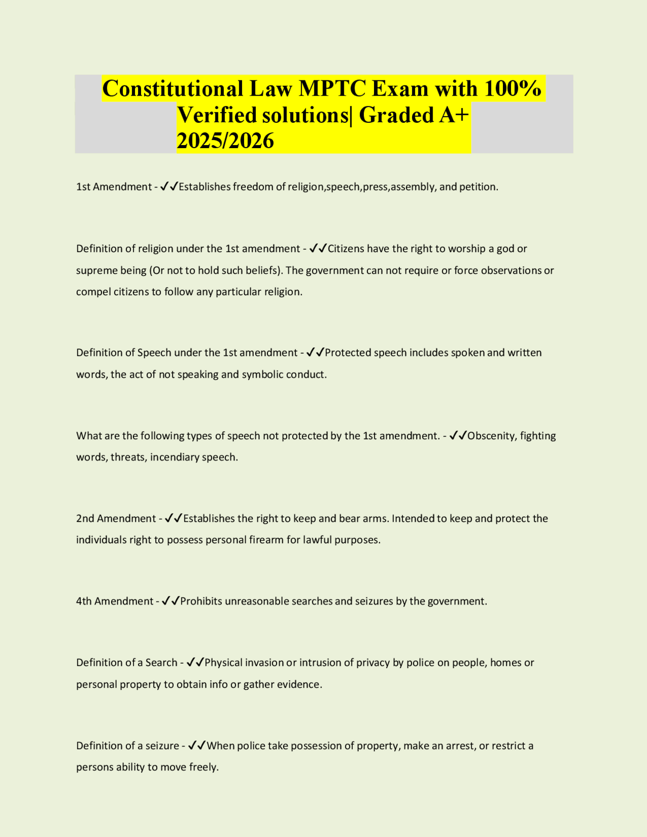 MPTC Constitutional Law Exam Study Guide 2025/2026 Police Officer ...