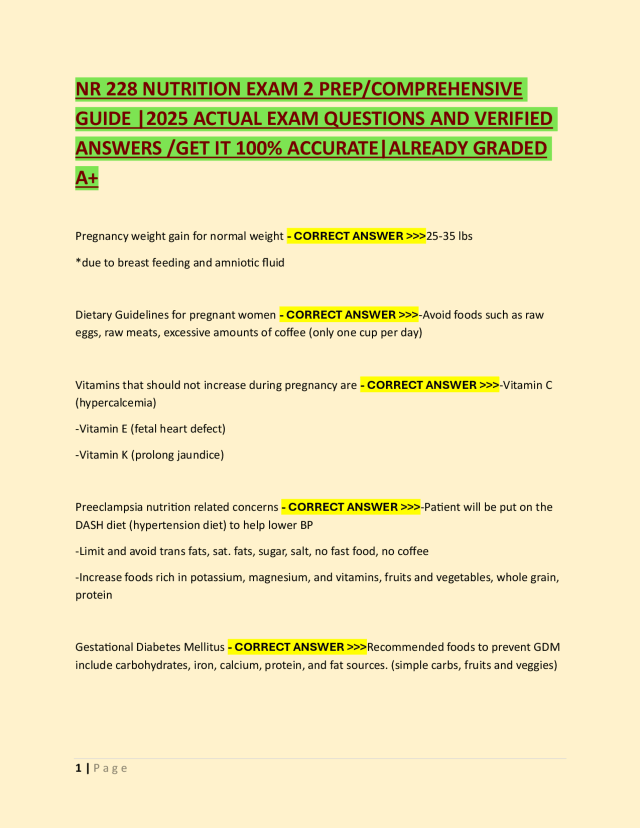 Nutrition Exam 2 Prep Guide: Questions and Verified Answers | Exams ...