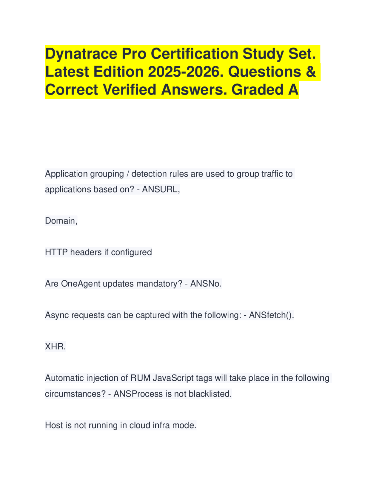 Dynatrace Pro Certification Exam Study Guide 2025-2026 | Exams Computer ...