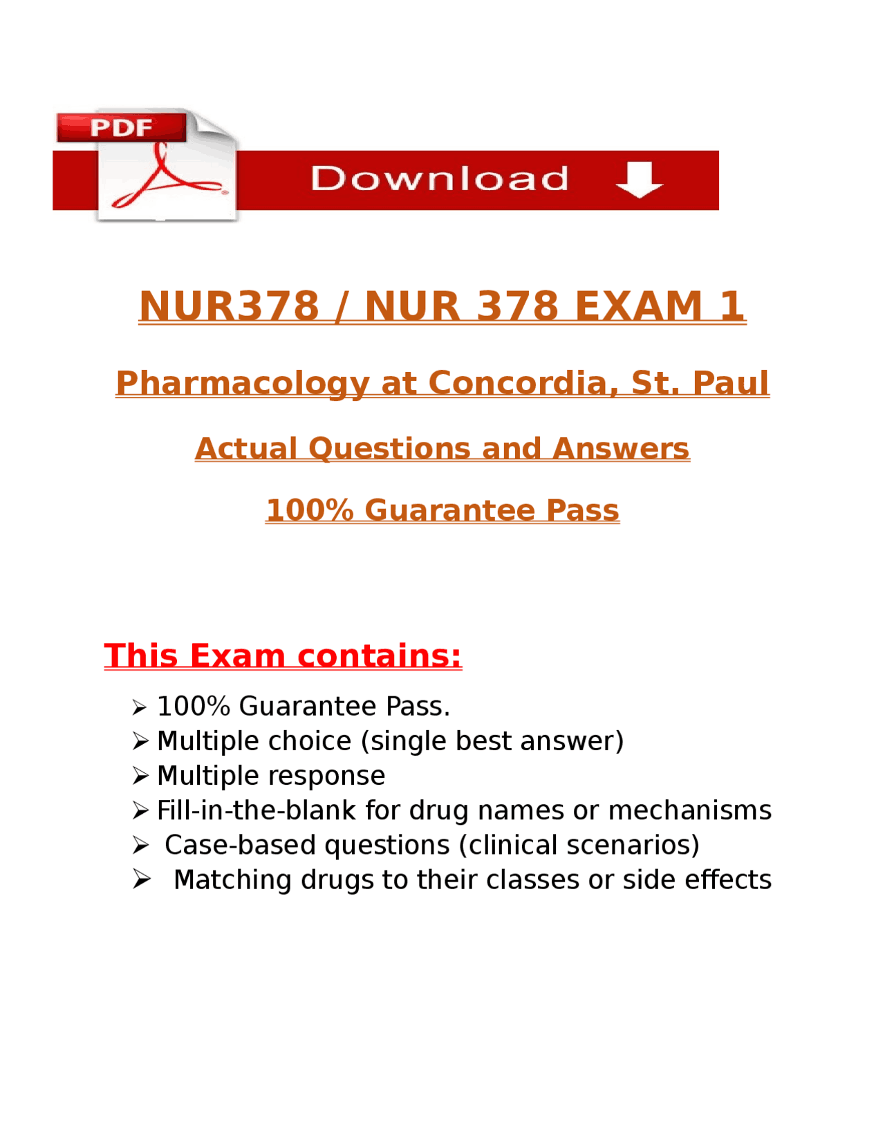 NUR 378 Pharmacology Final Exam (2025/2026) | Actual Questions ...