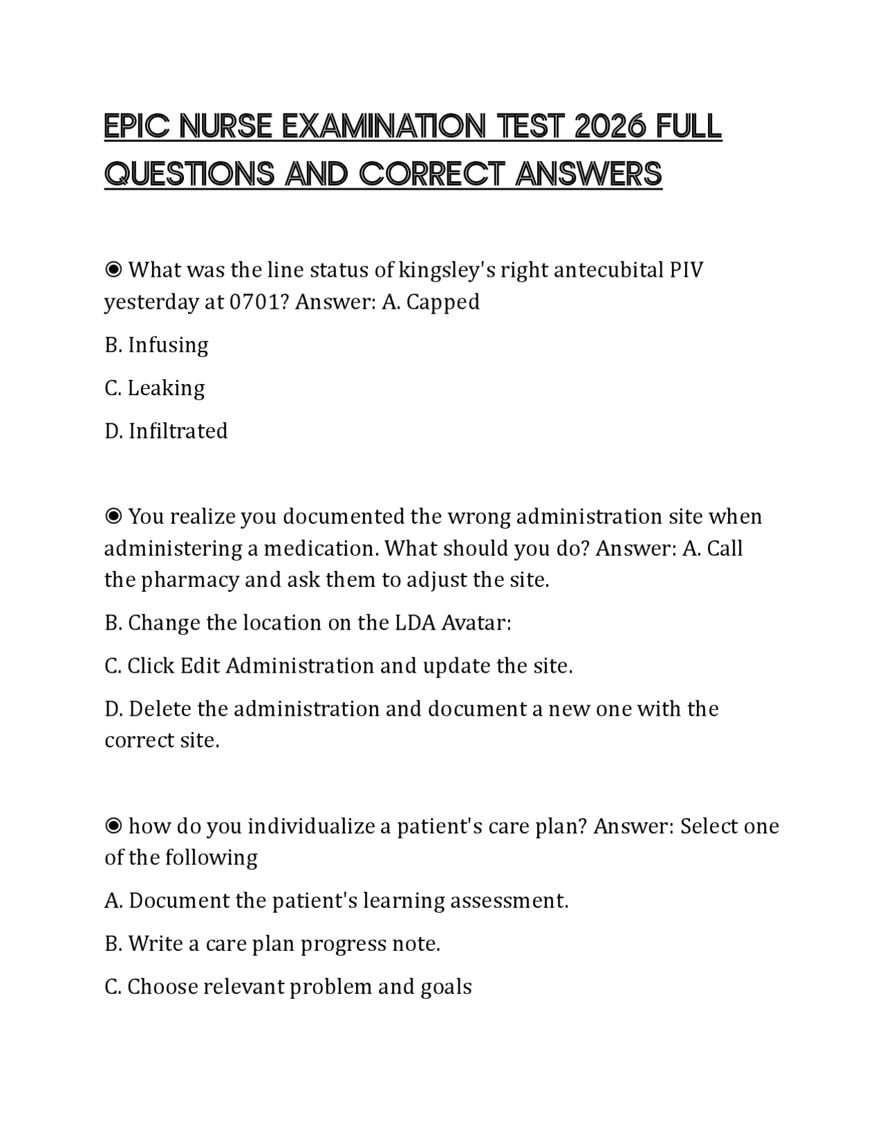 Epic 26 Questionnaire.pdf EPIC NURSE EXAMINATION TEST 2026 FULL QUESTIONS AND CORRECT ANSWERS ...