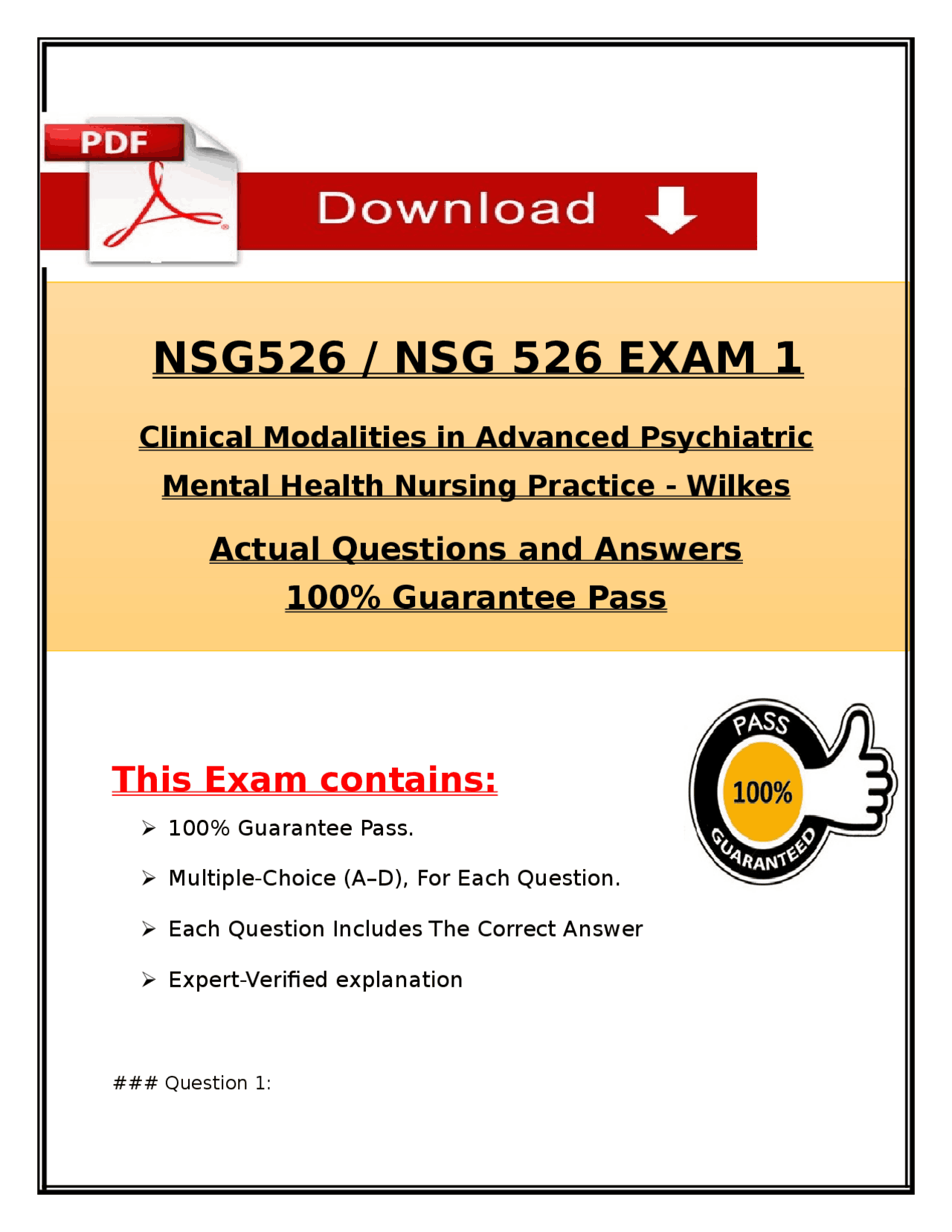 NSG 526 Exam 1 – Clinical Modalities Q&A – Wilkes (2025/2026) | Exams ...