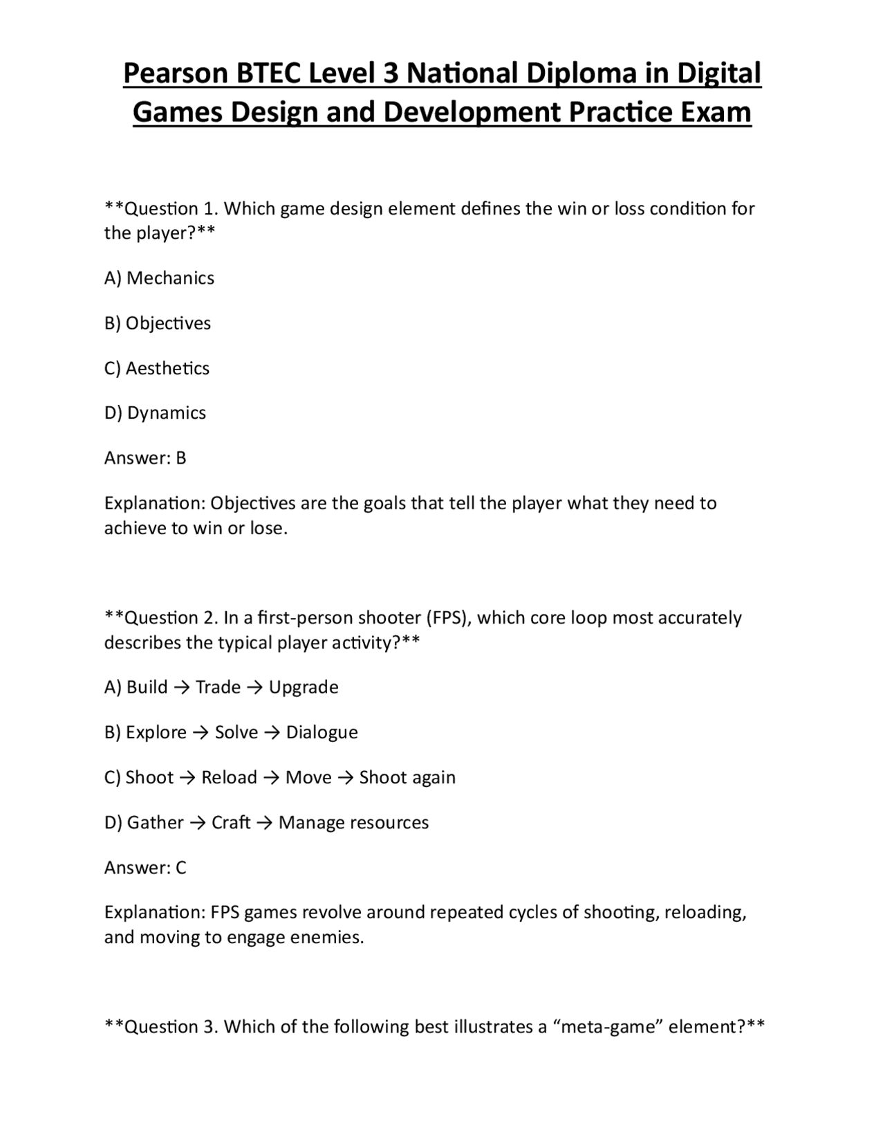 Pearson BTEC Level 3 National Diploma in Digital Games Design and ...