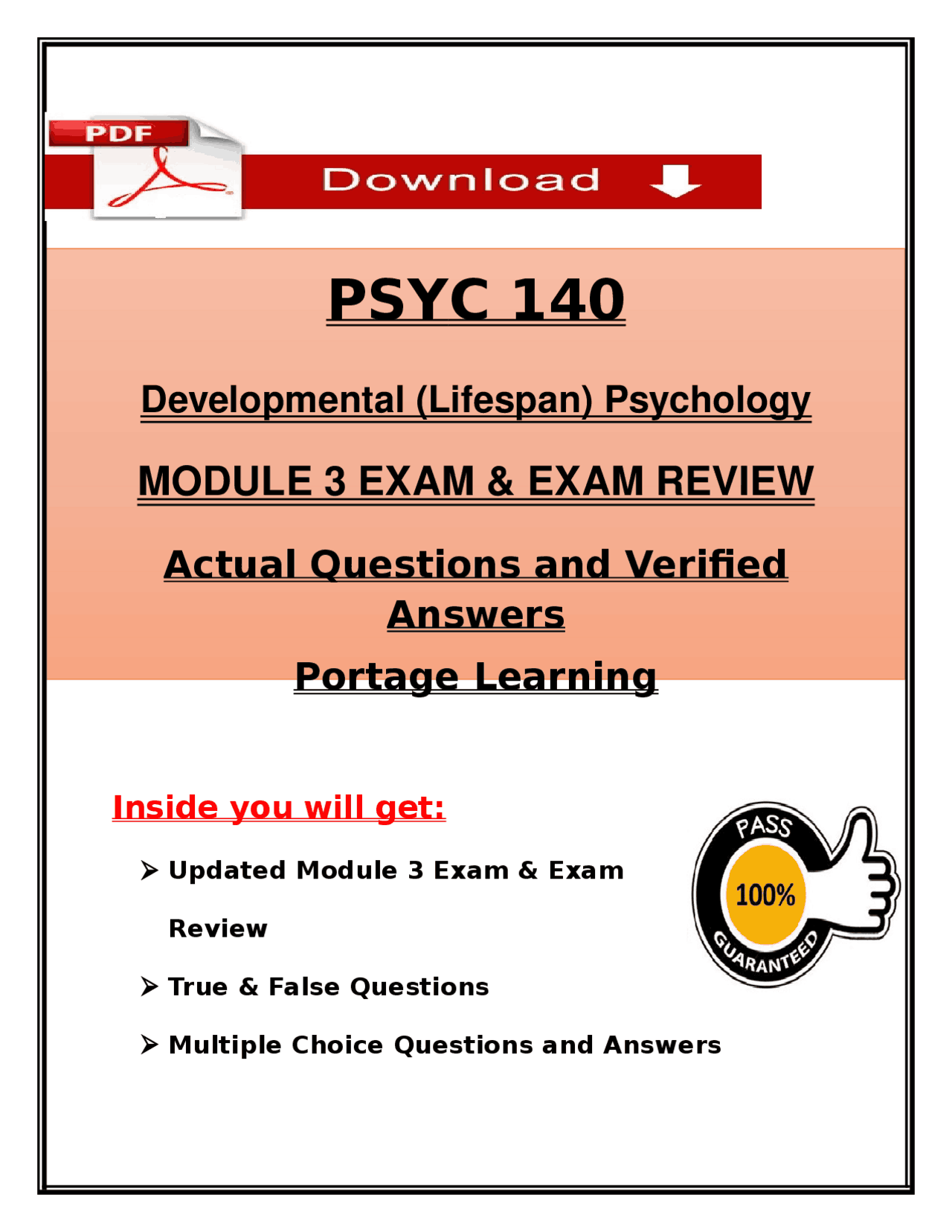 PSYC 140 Developmental Psychology Module 3 Exam & Review 2026 | Exams ...