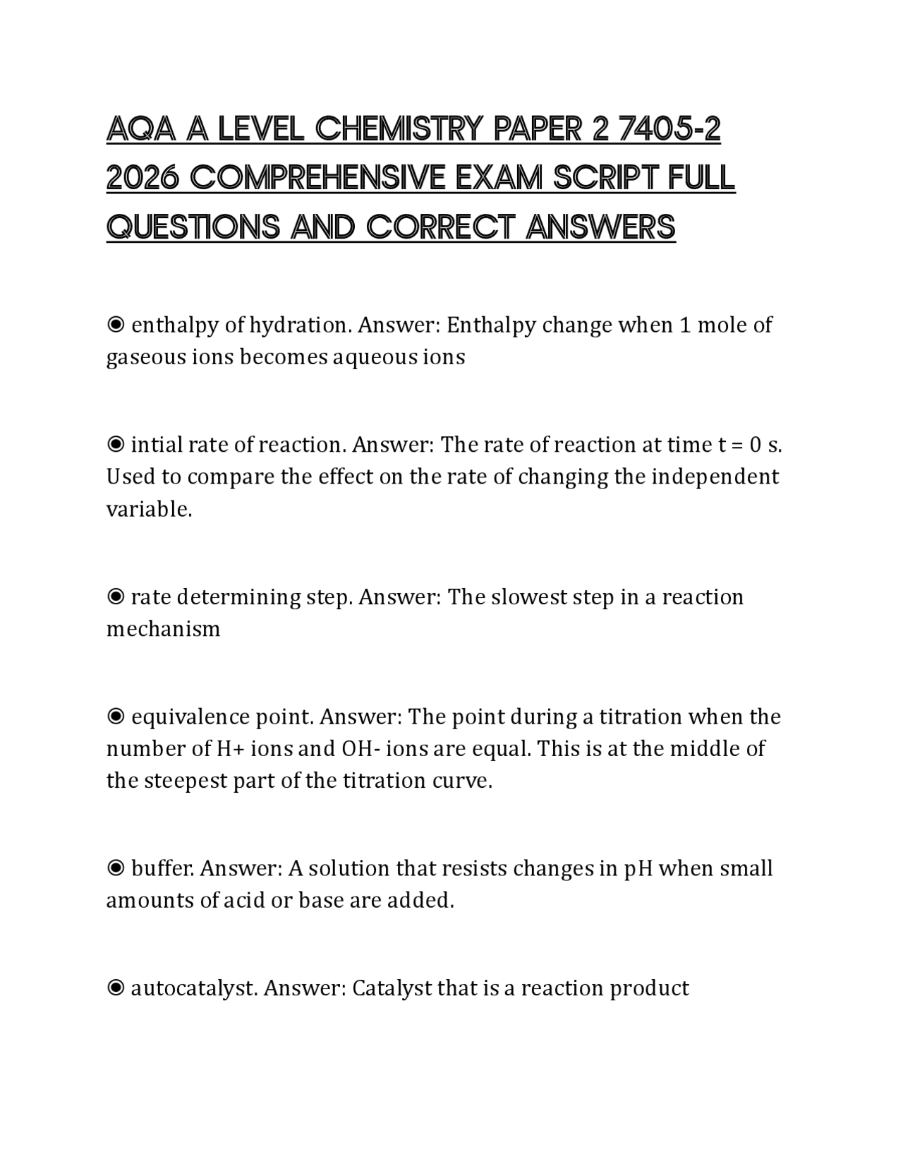 AQA A LEVEL CHEMISTRY PAPER 2 7405-2 2026 COMPREHENSIVE EXAM SCRIPT ...