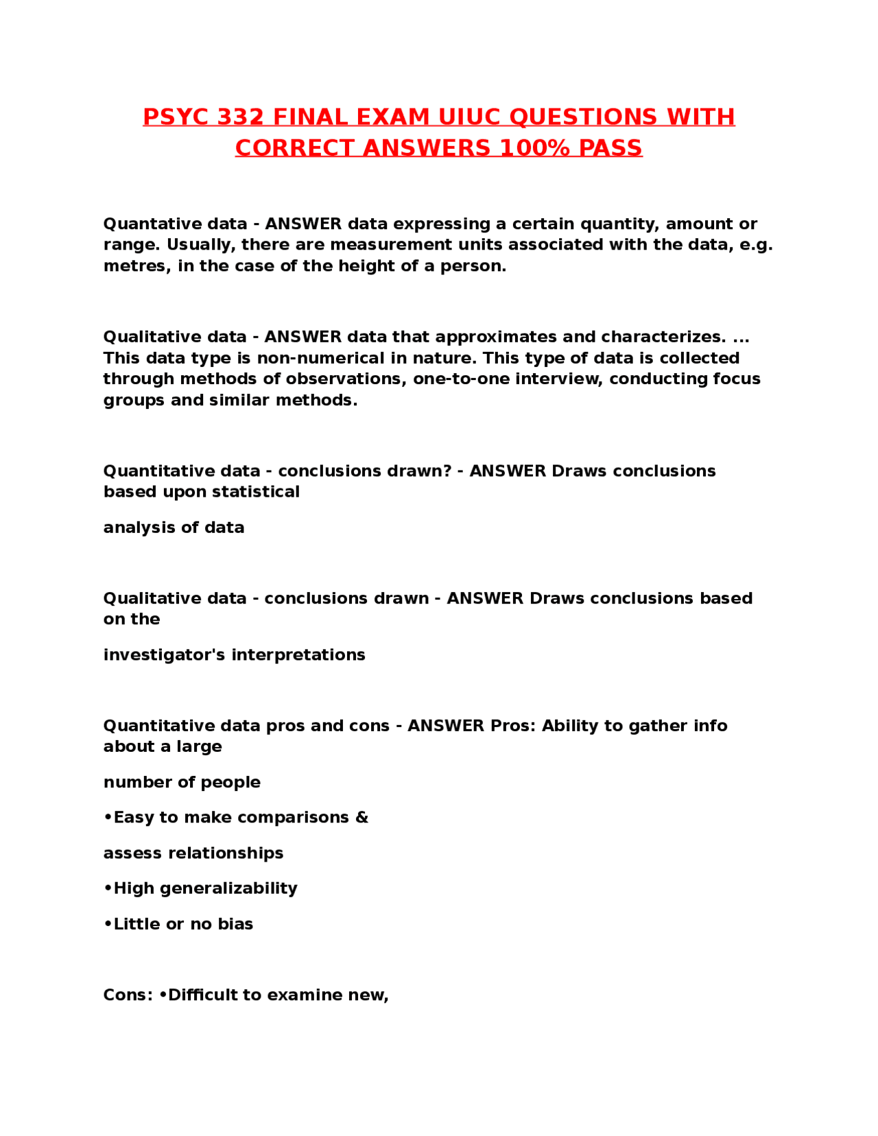 PSYC 332 FINAL EXAM UIUC QUESTIONS WITH CORRECT ANSWERS 100% PASS ...