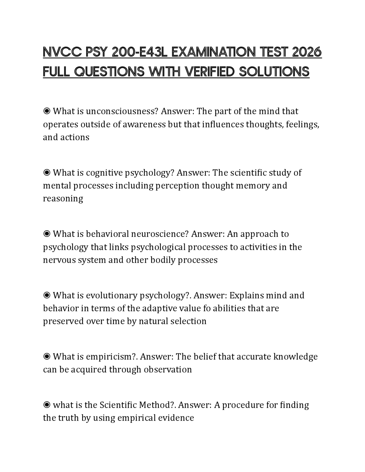 NVCC PSY 200-E43L EXAMINATION TEST 2026 FULL QUESTIONS WITH VERIFIED ...