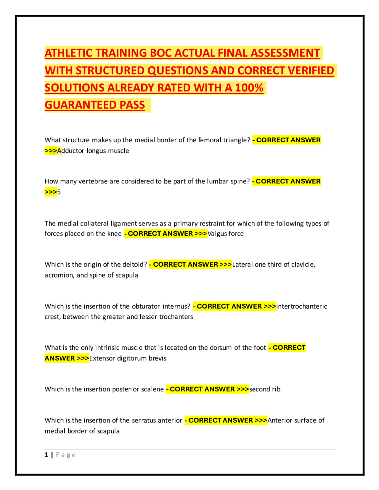 ATHLETIC TRAINING BOC ACTUAL FINAL ASSESSMENT WITH STRUCTURED QUESTIONS ...