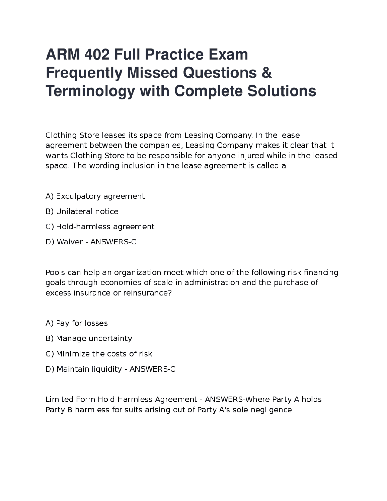 ARM 402 Practice Exam: Frequently Missed Questions and Terminology ...