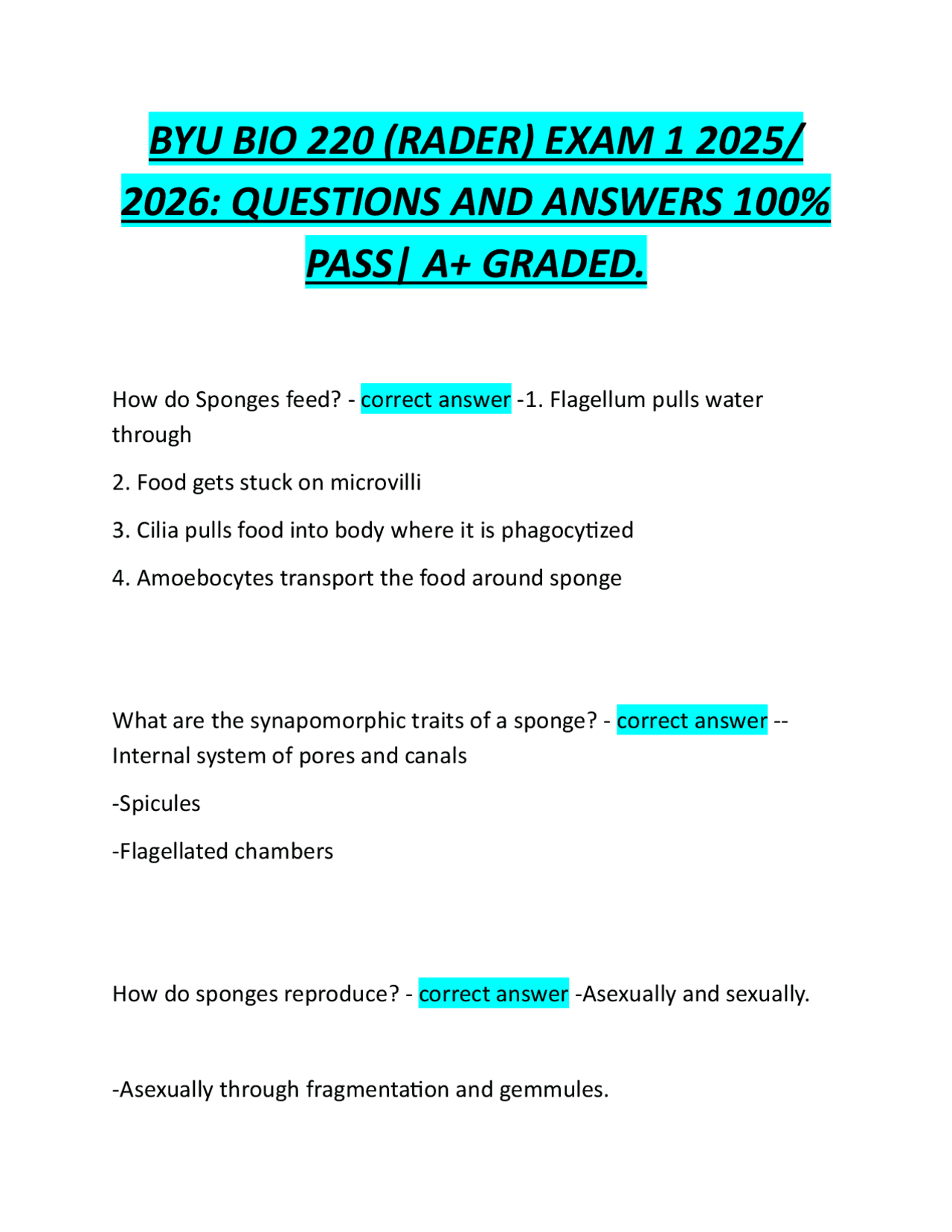 BYU BIO 220 (RADER) EXAM 1 2025/ 2026: QUESTIONS AND ANSWERS 100% PASS ...