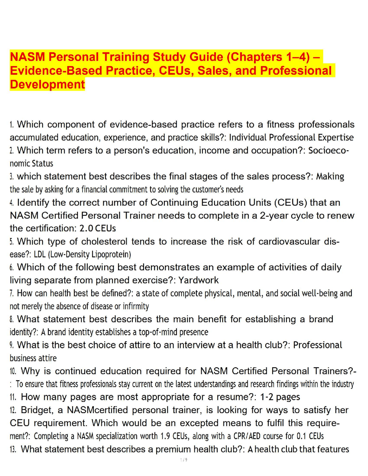 NASM Personal Training Study Guide (Chapters 1–4) – Evidence-Based ...