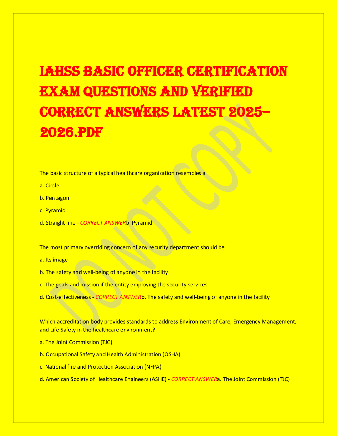 IAHSS Basic Officer Certification Exam Questions and Answers 2025-2026 | Exams Nursing | Docsity