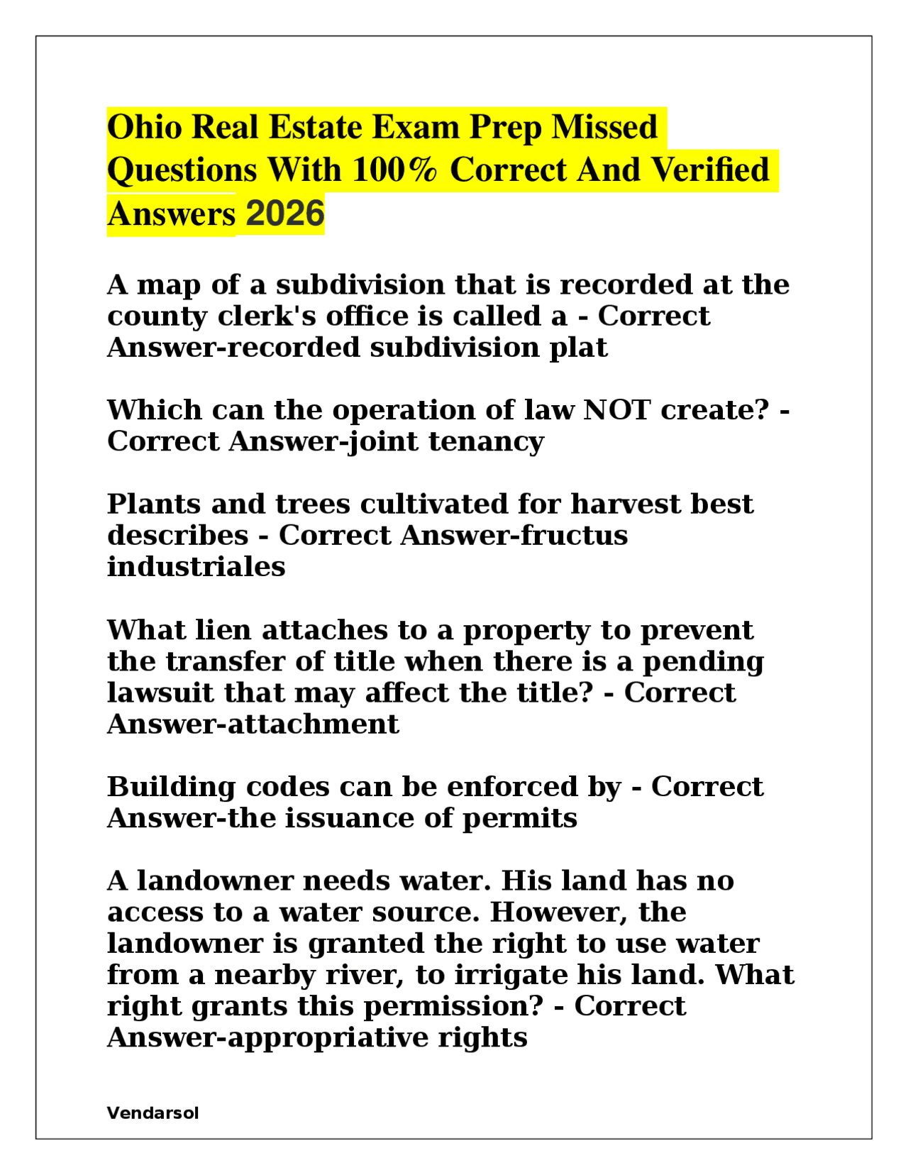 Ohio Real Estate Exam Prep: Questions and Verified Answers (2026 ...