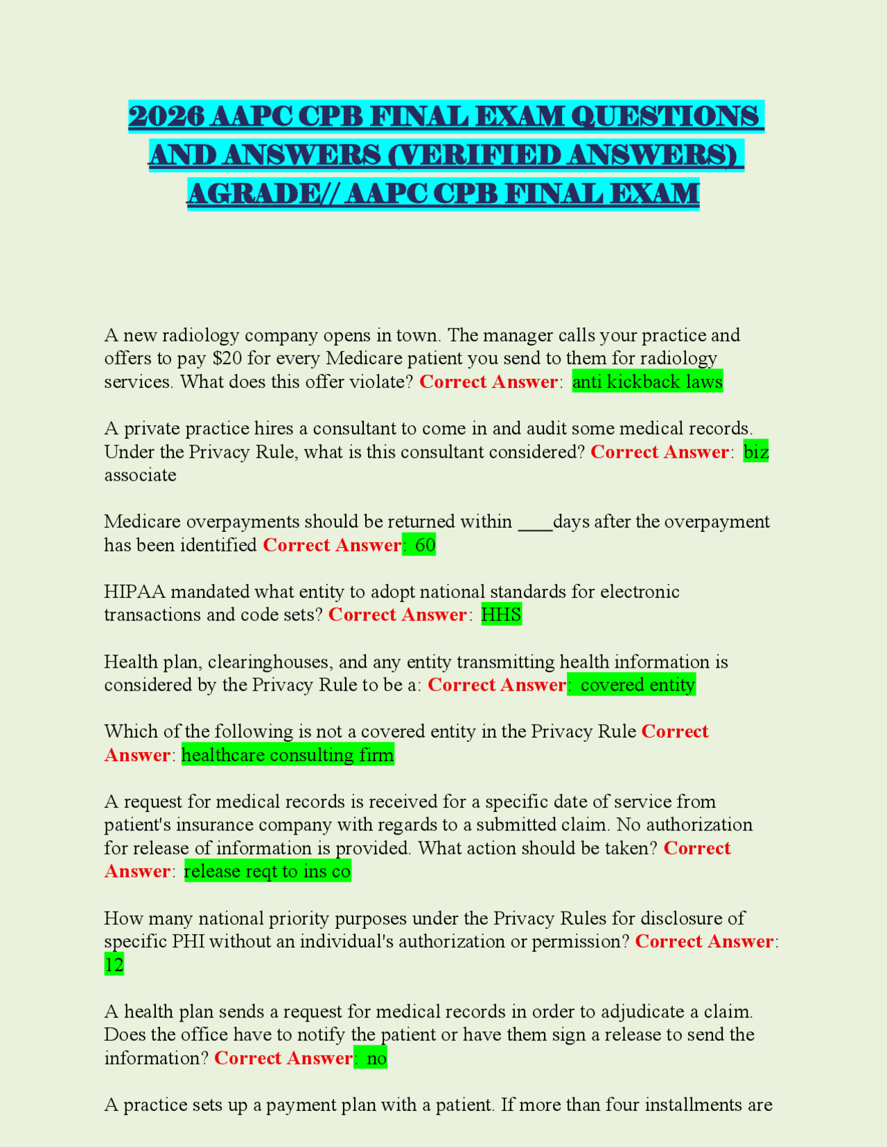 2026 AAPC CPB FINAL EXAM QUESTIONS AND ANSWERS (VERIFIED ANSWERS ...