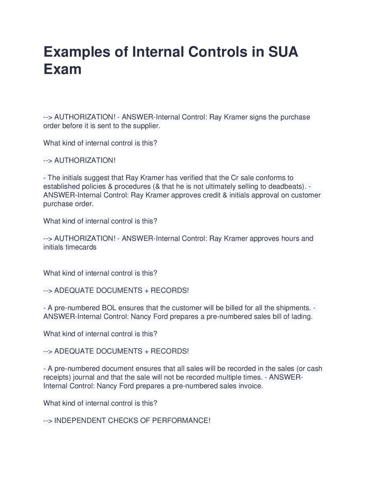 Internal Controls Examples and Explanations | Exams Advanced Education ...