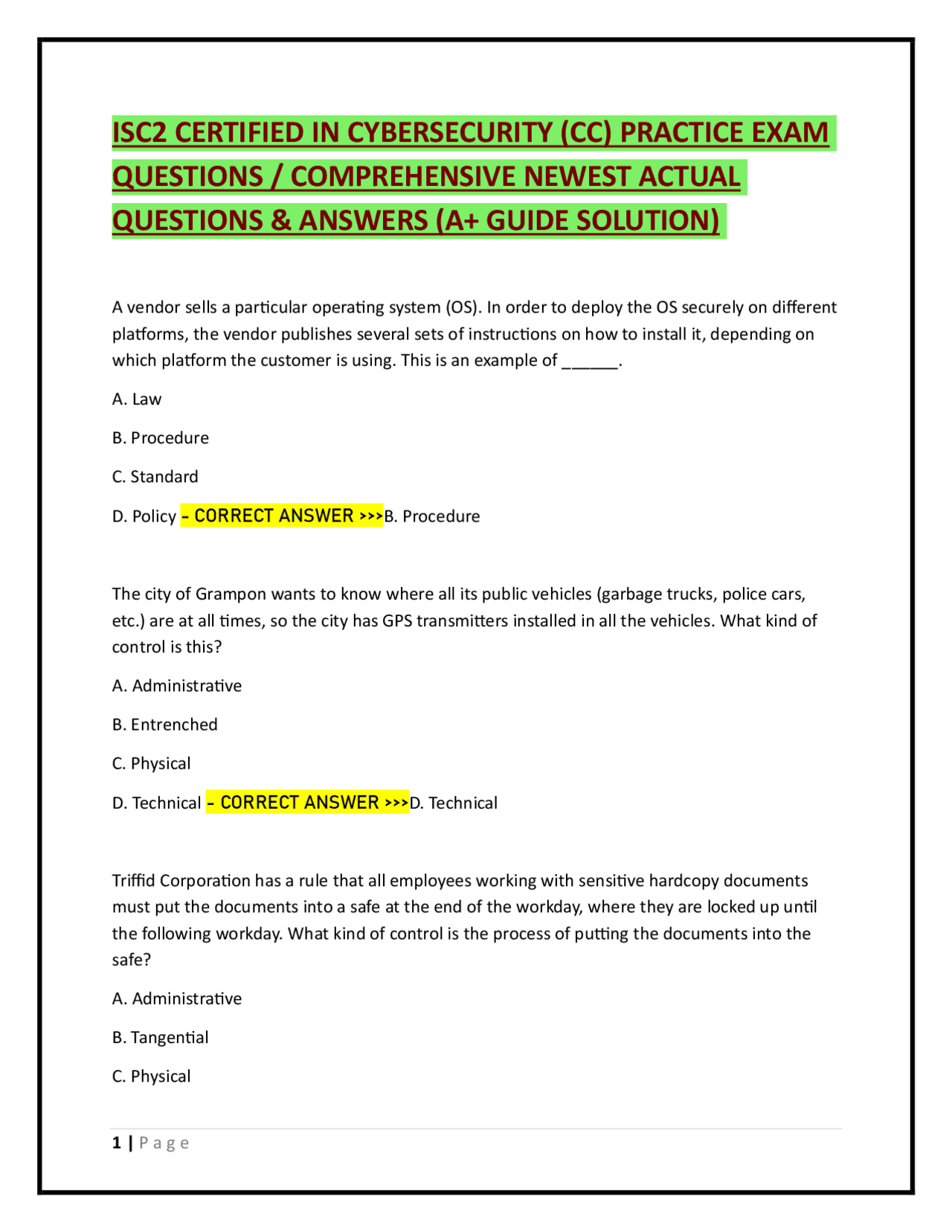 ISC2 Certified in Cybersecurity (CC) Practice Exam Questions | Exams ...