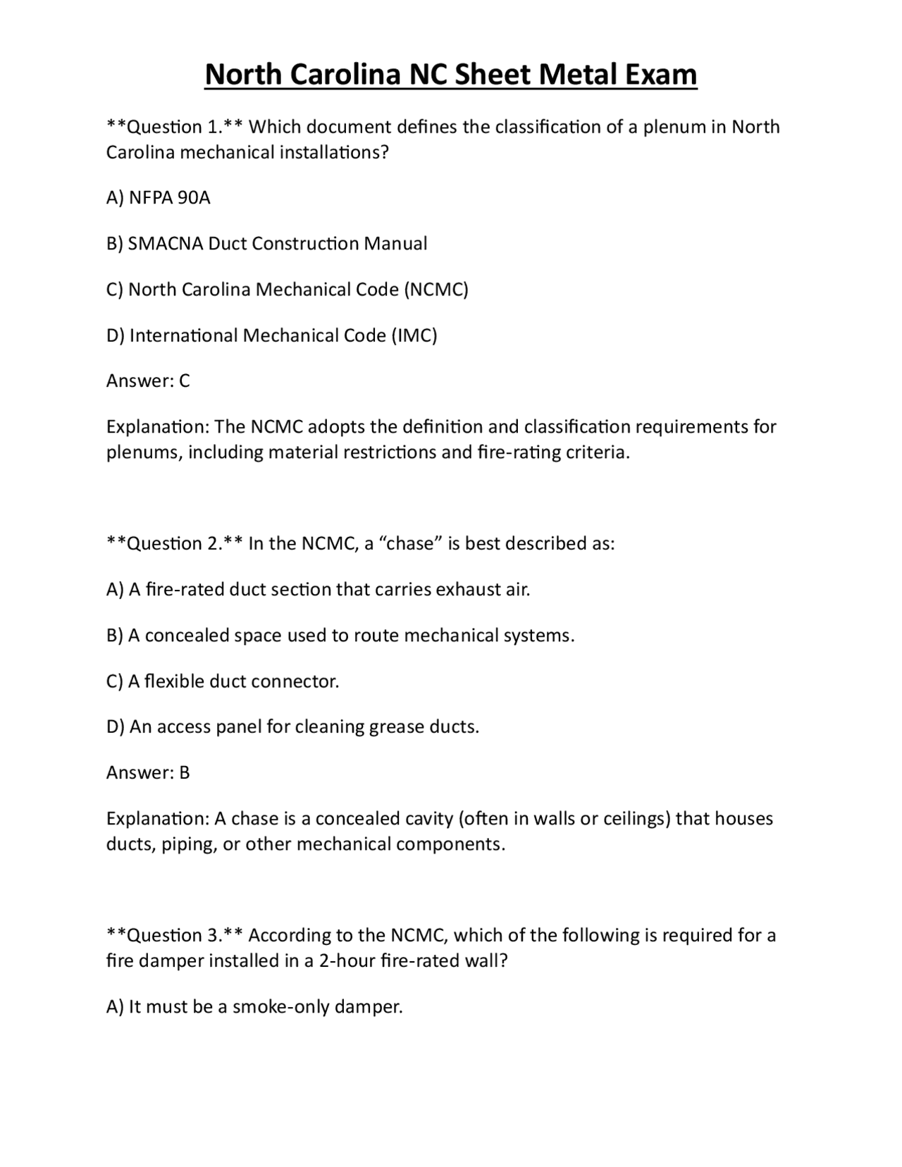 North Carolina Sheet Metal Exam Questions and Answers | Exams ...