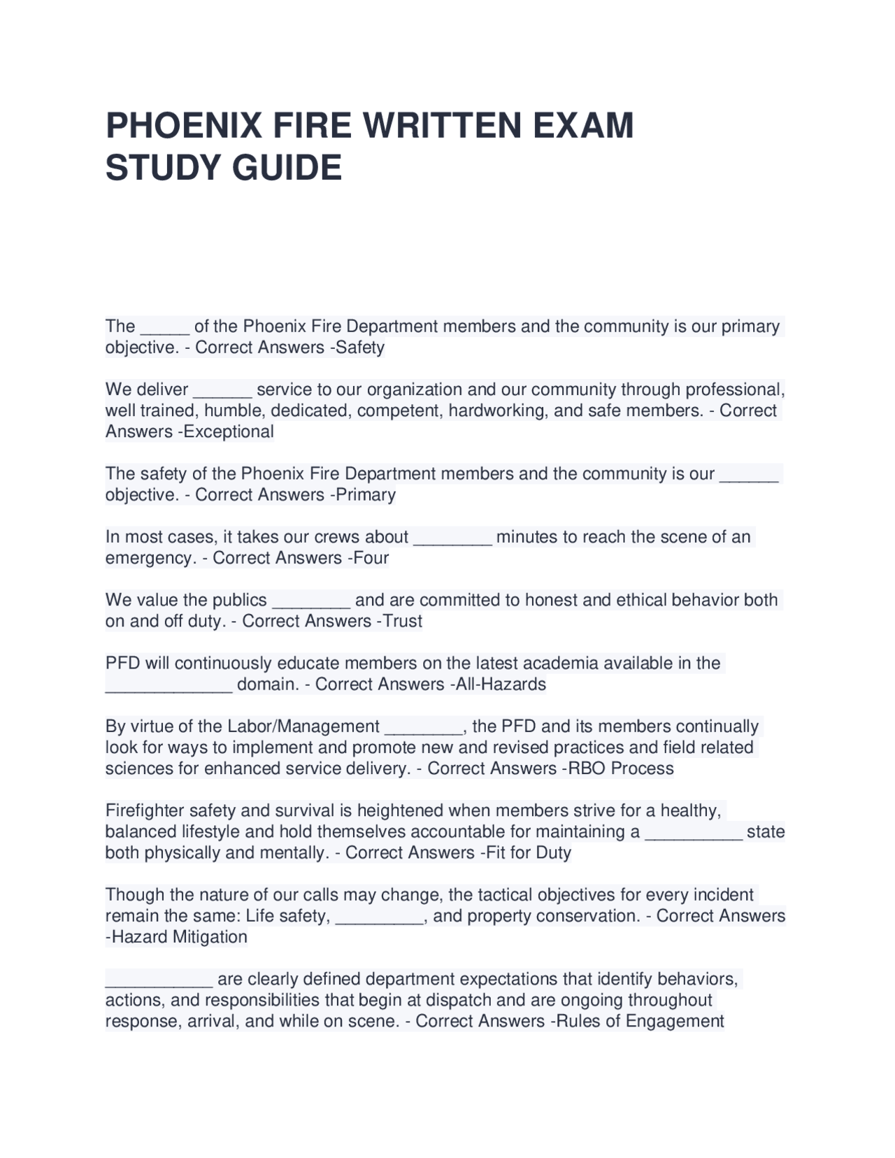 Phoenix Fire Department Exam Study Guide: Key Concepts and Practices ...