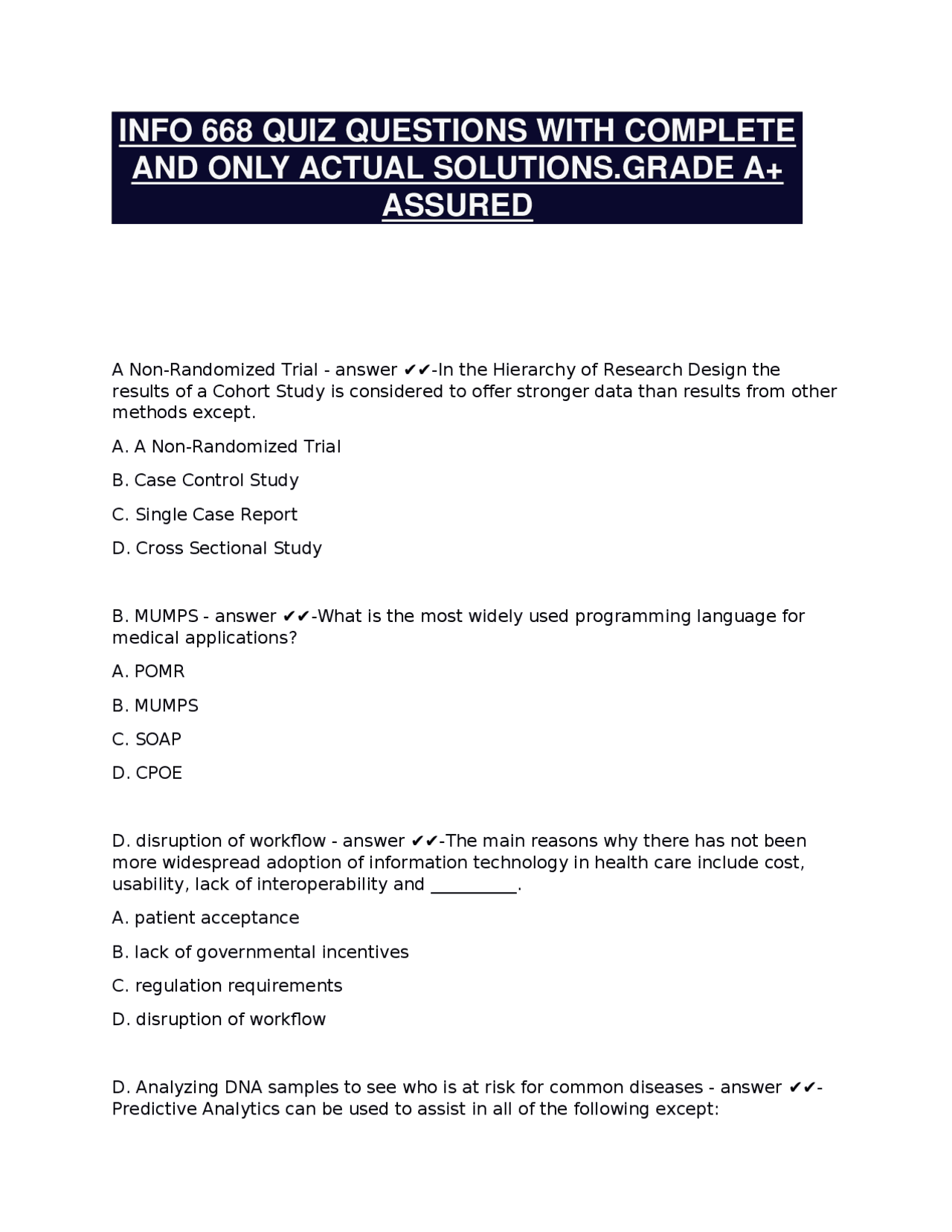 INFO 668 Quiz Questions and Answers: Grade A+ Assured | Exams Nursing ...