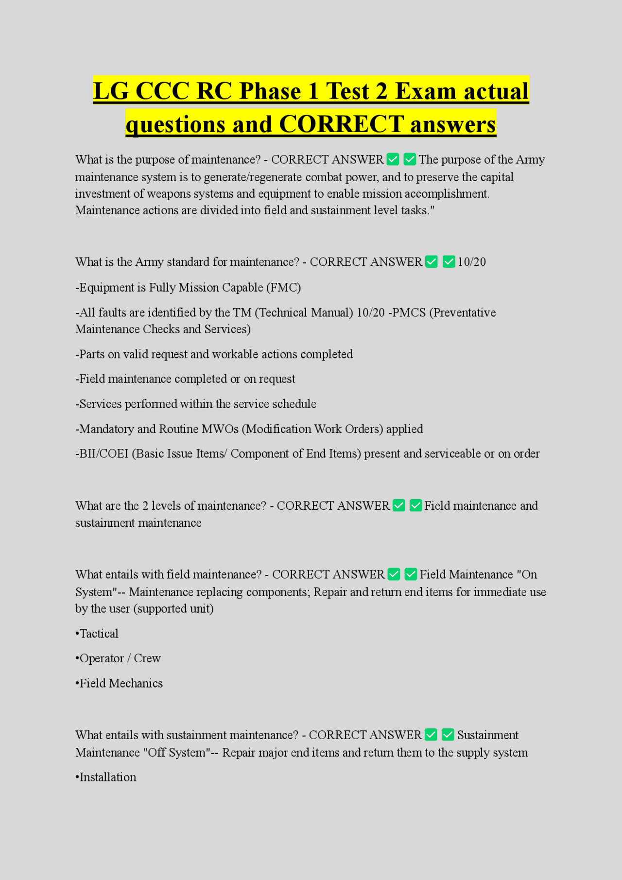 LG CCC RC Phase 1 Test 2 Exam Questions and Answers | Exams Medicine ...