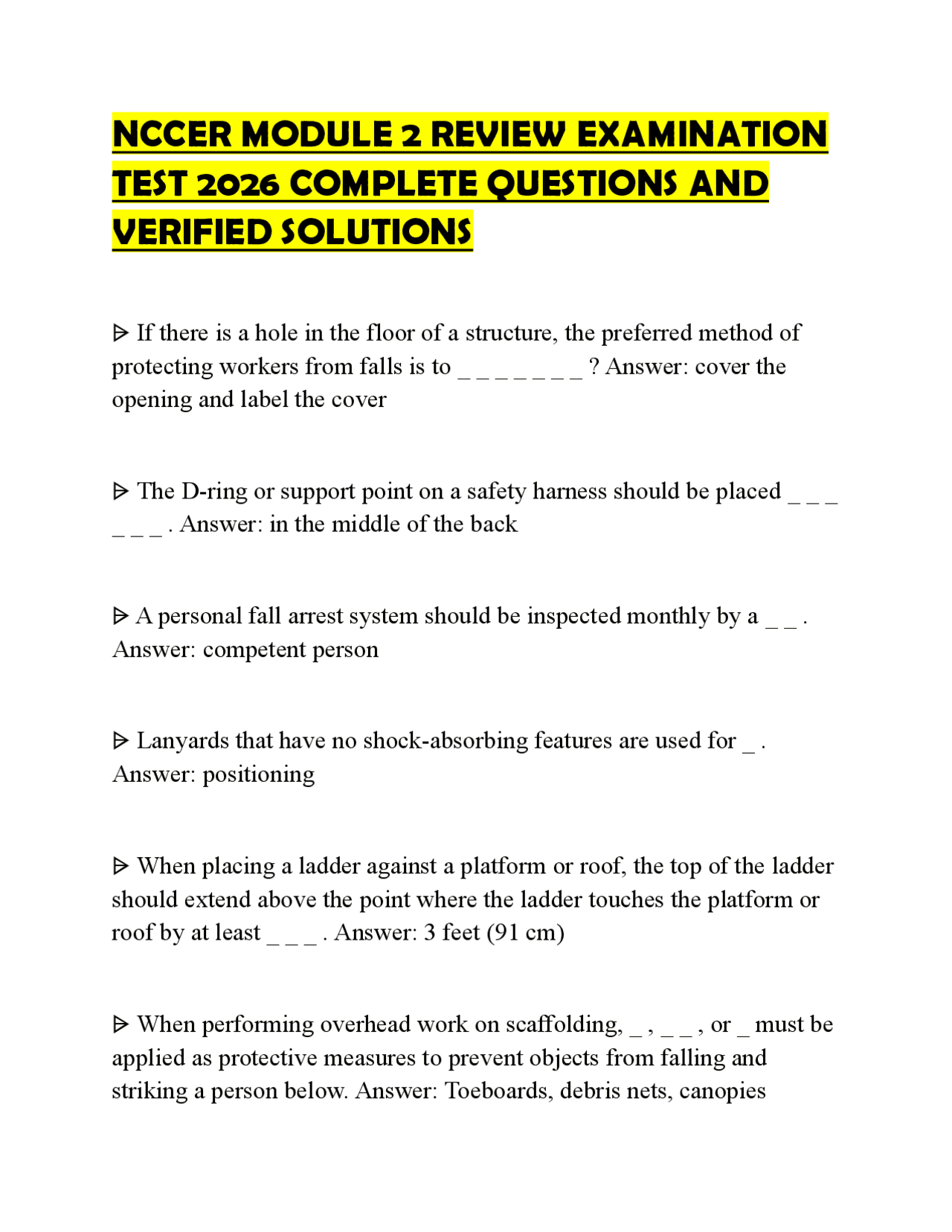 Nccer Module Resource Control NCCER MODULE 2 REVIEW EXAMINATION TEST 2026 COMPLETE QUESTIONS AND ...