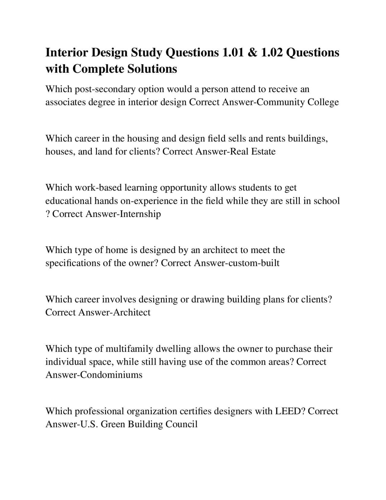 Interior Design Study Questions and Solutions | Exams Advanced ...