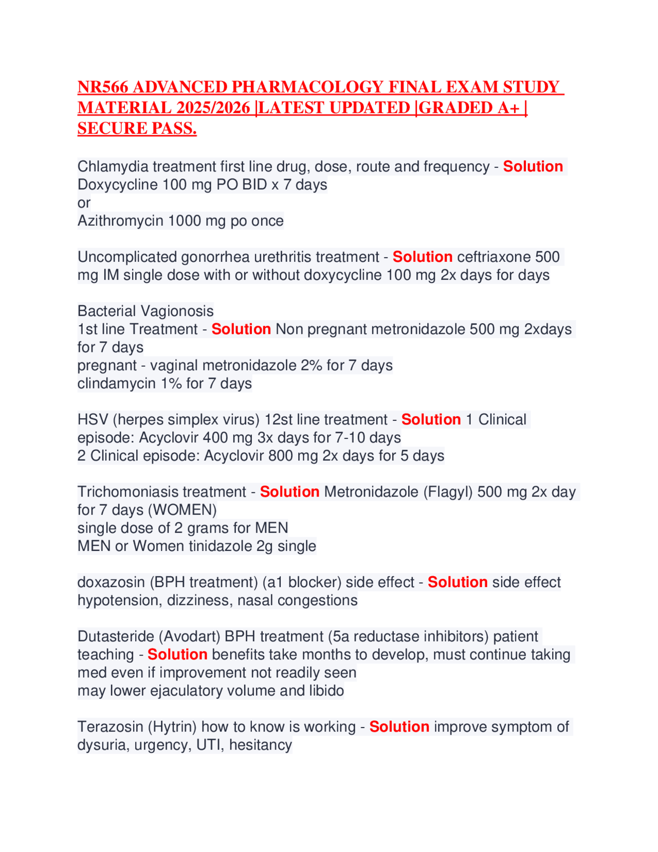NR566 ADVANCED PHARMACOLOGY FINAL EXAM STUDY MATERIAL 2025/2026 |LATEST ...