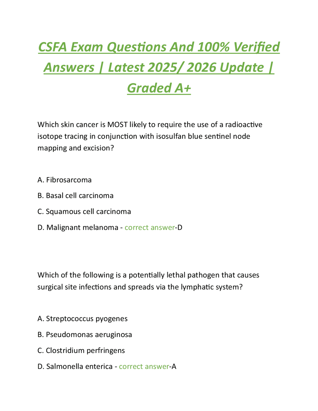 CSFA Exam Questions and Answers 2025/2026: Surgical Procedures | Exams ...