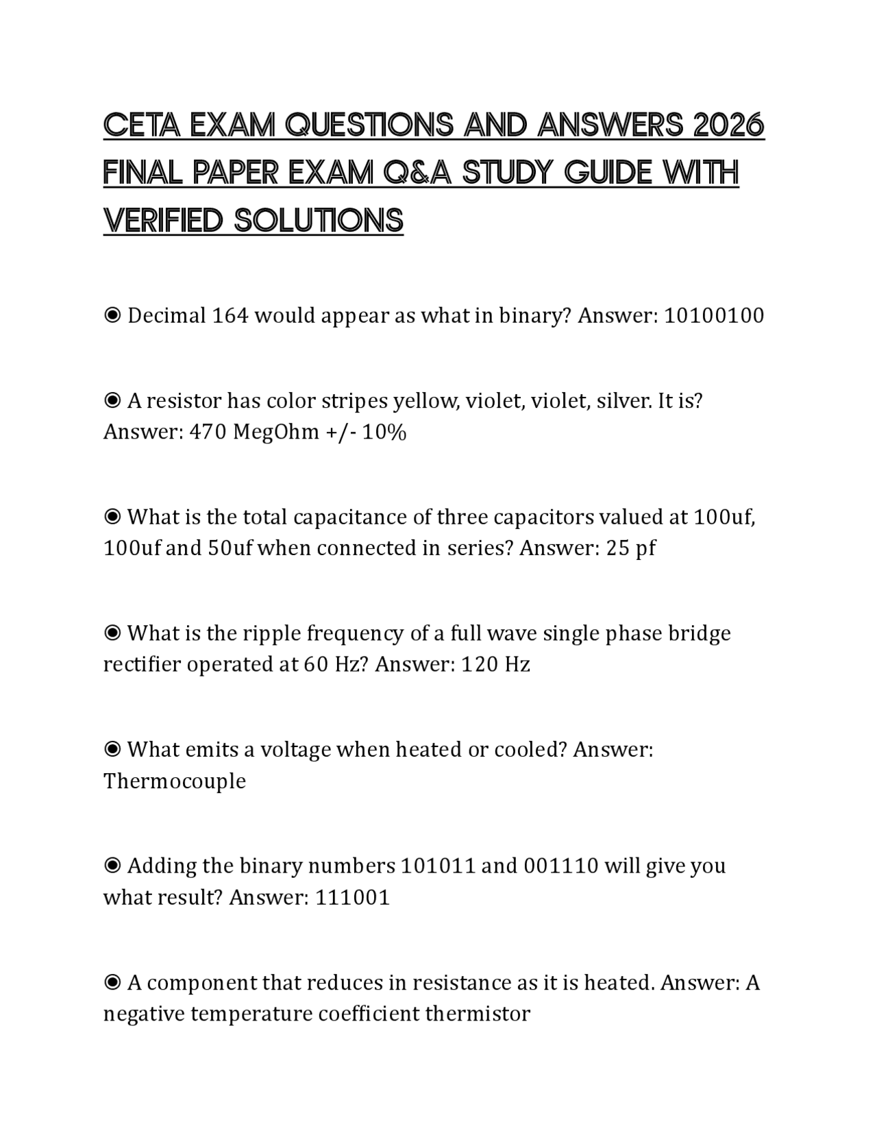 CETA EXAM QUESTIONS AND ANSWERS 2026 FINAL PAPER EXAM Q&A STUDY GUIDE ...