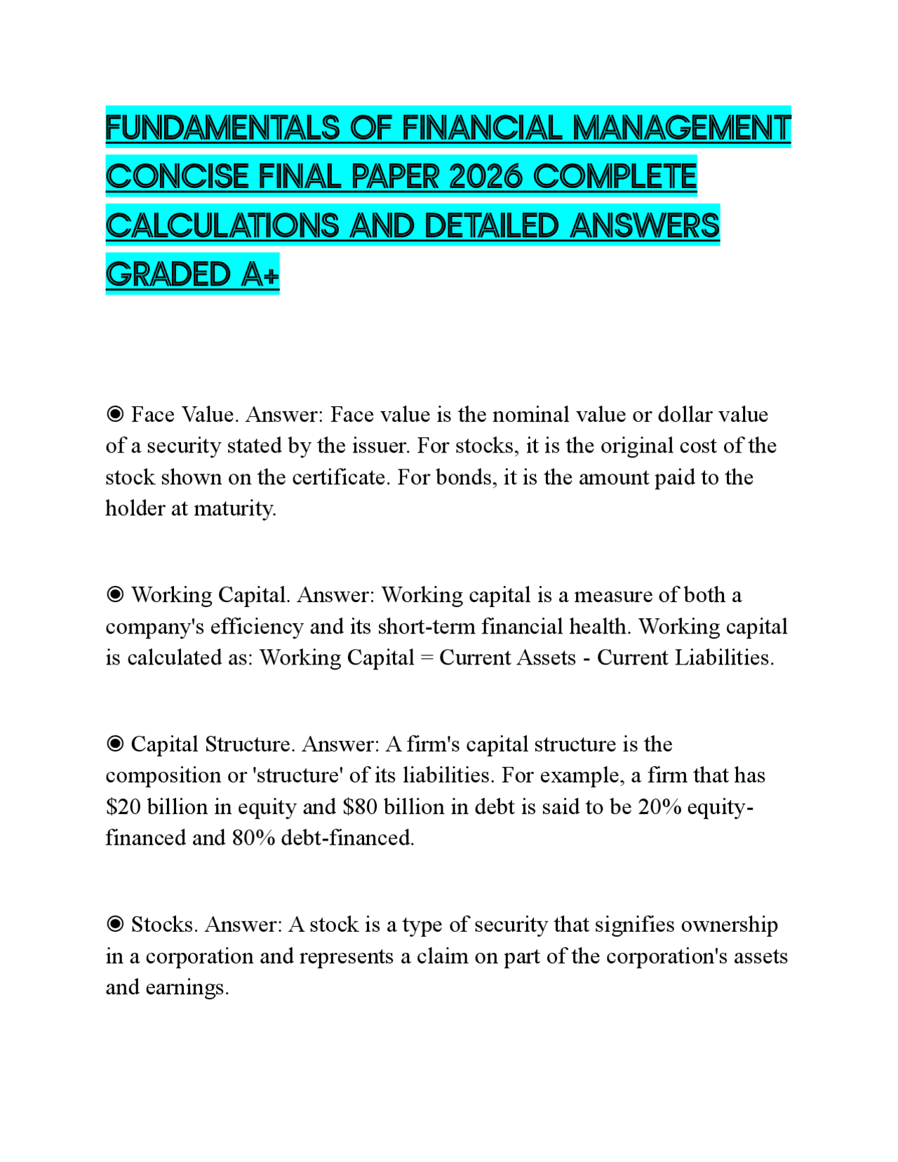 FUNDAMENTALS OF FINANCIAL MANAGEMENT CONCISE FINAL PAPER 2026 COMPLETE ...
