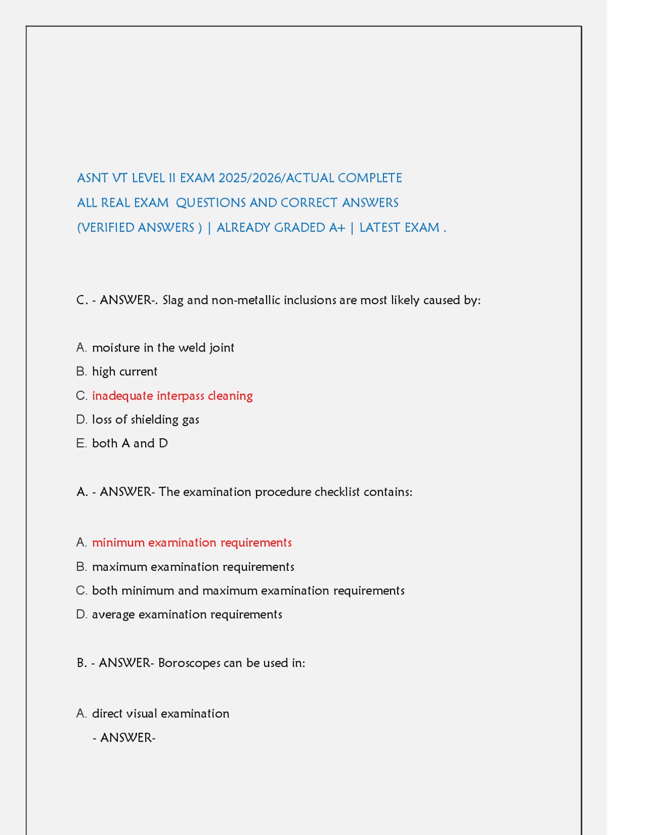 ASNT VT LEVEL II EXAM 2025/2026/ACTUAL COMPLETE ALL REAL EXAM QUESTIONS ...