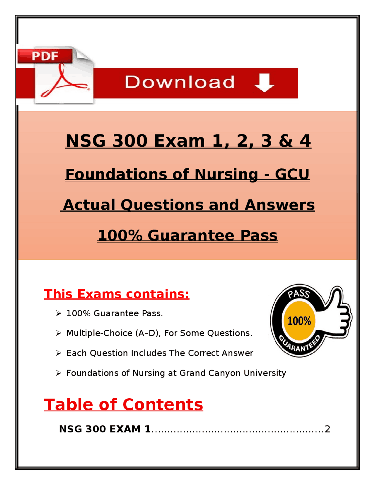 NSG 300 Exams 1–4 Foundations of Nursing – Actual Questions & Answers ...