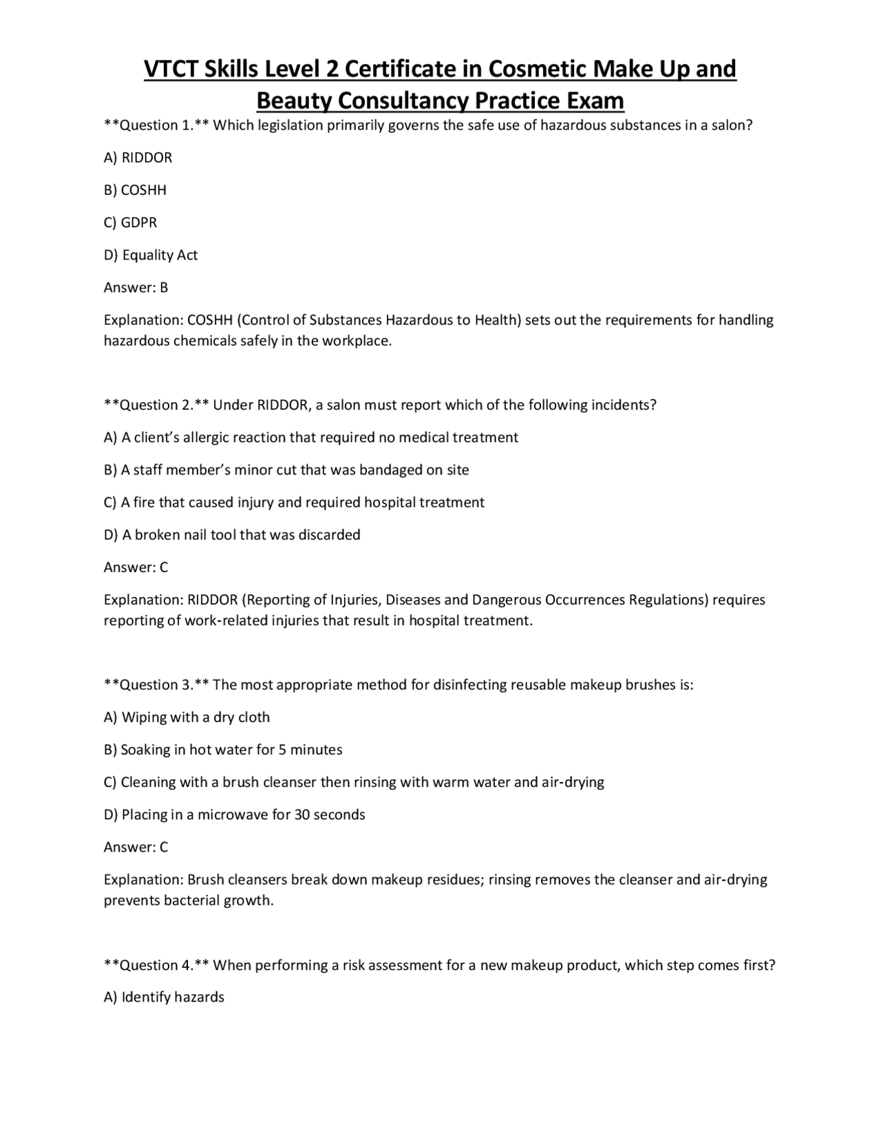 Cosmetic Make-Up and Beauty Consultancy Practice Exam: VTCT Skills ...